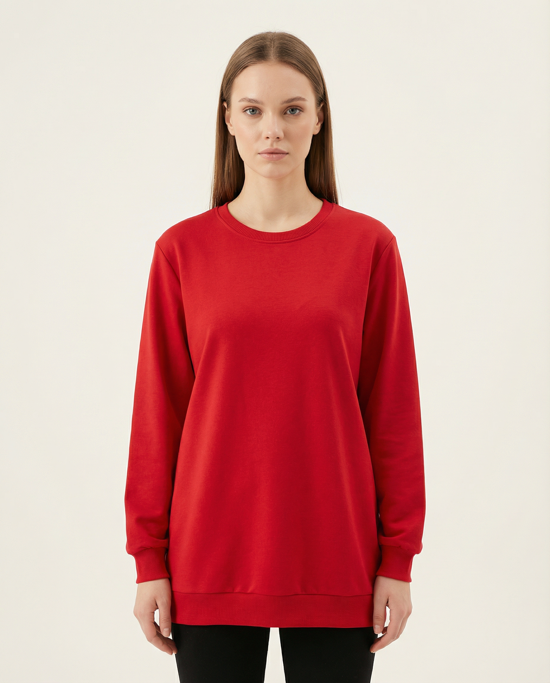 Kadın Bisiklet Yaka Basic Sweatshirt Uzun Kollu