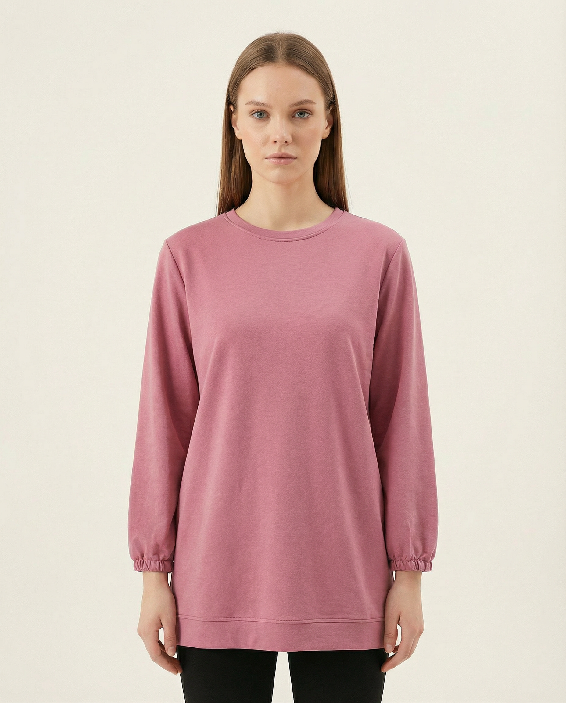 Kadın Bisiklet Yaka Basic Sweatshirt Uzun Kollu