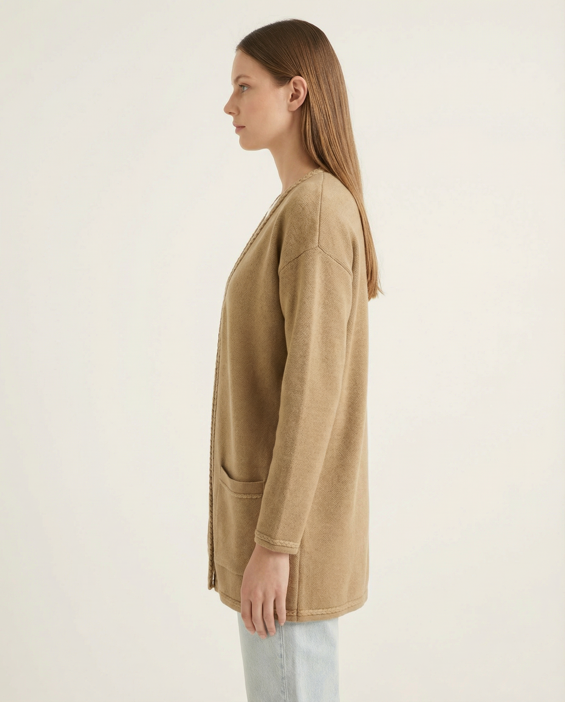 Kadın Rahat Kesim Önü Açık Uzun Triko Hırka