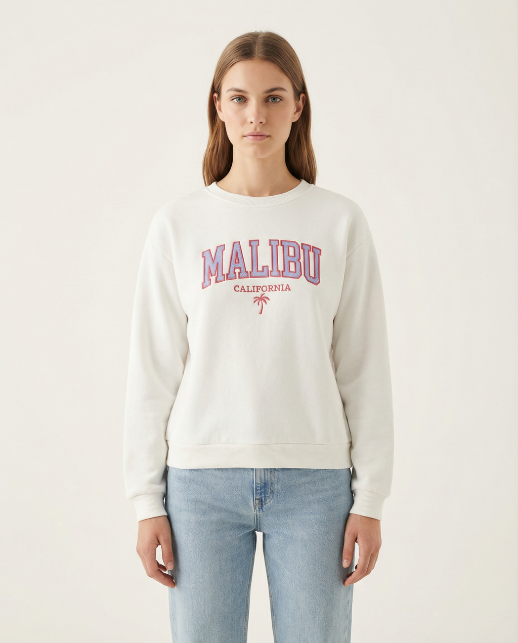 Baskılı Bisiklet Yaka Pamuklu Kadın Sweatshirt