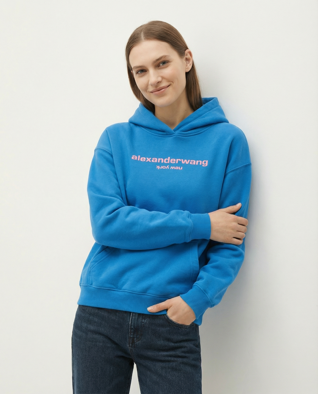 Baskılı Mavi Kadın Hoodie Sweatshirt