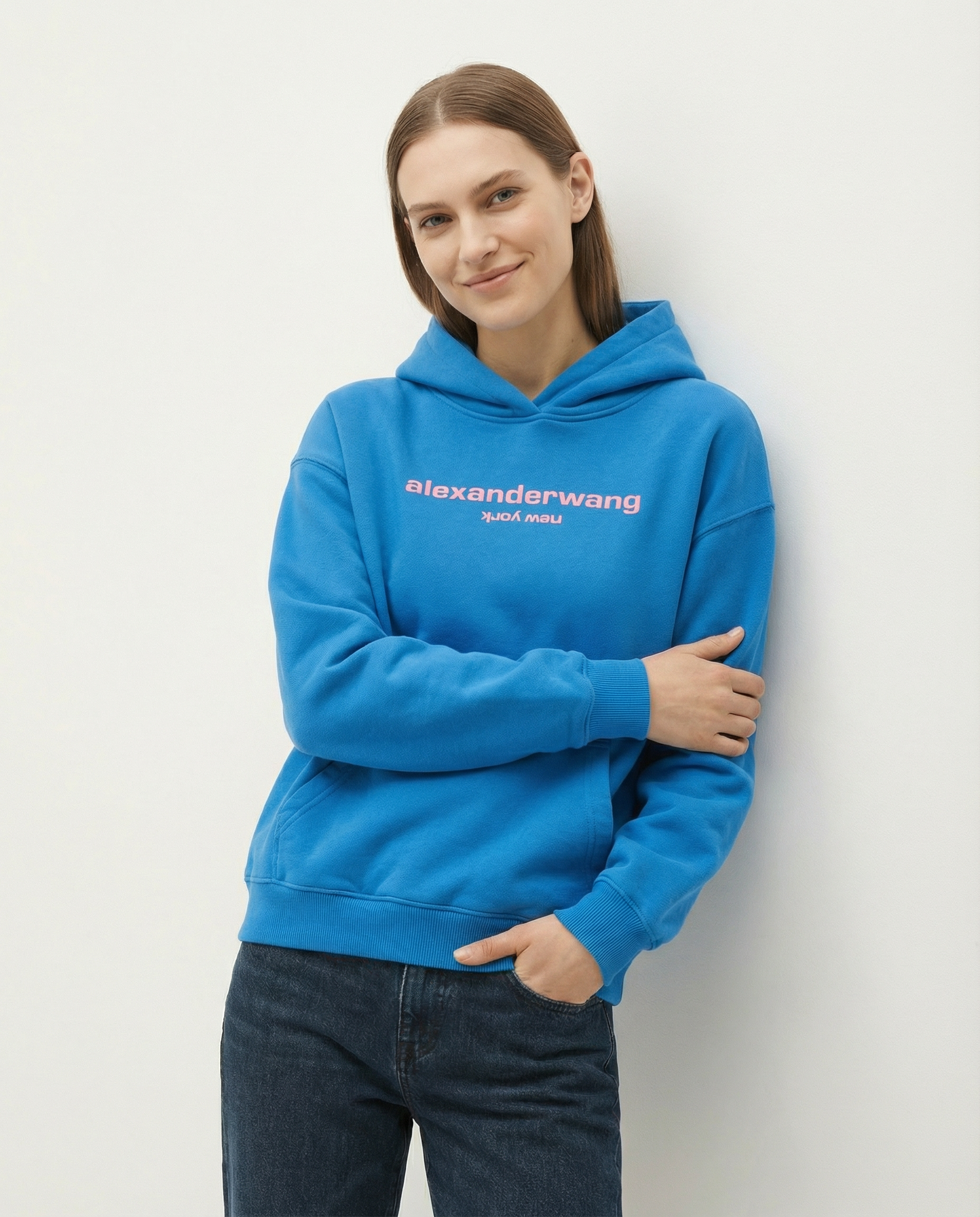 Baskılı Mavi Kadın Hoodie Sweatshirt