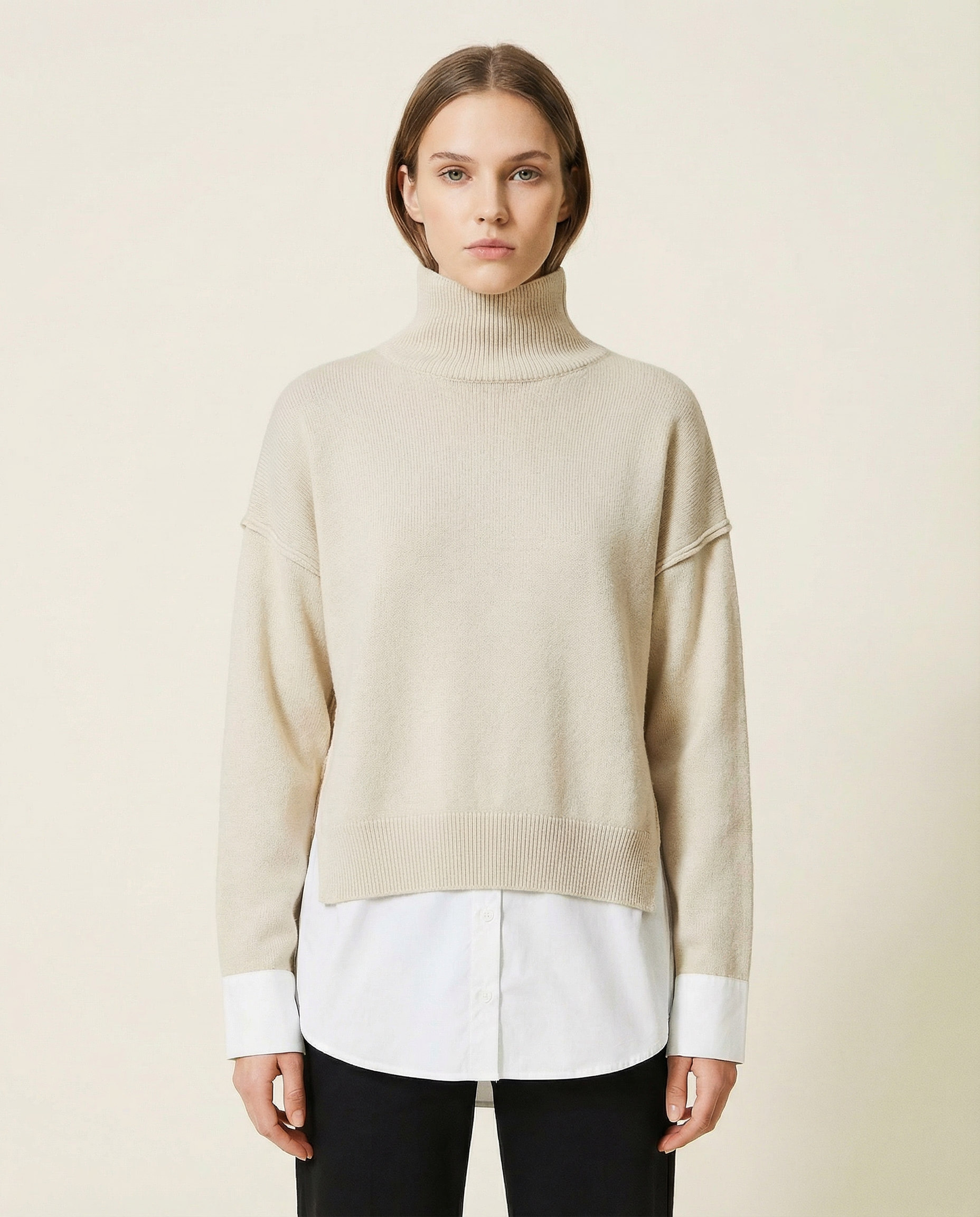 Kadın Balıkçı Yaka Yan Yırtmaçlı Salaş Triko Kazak