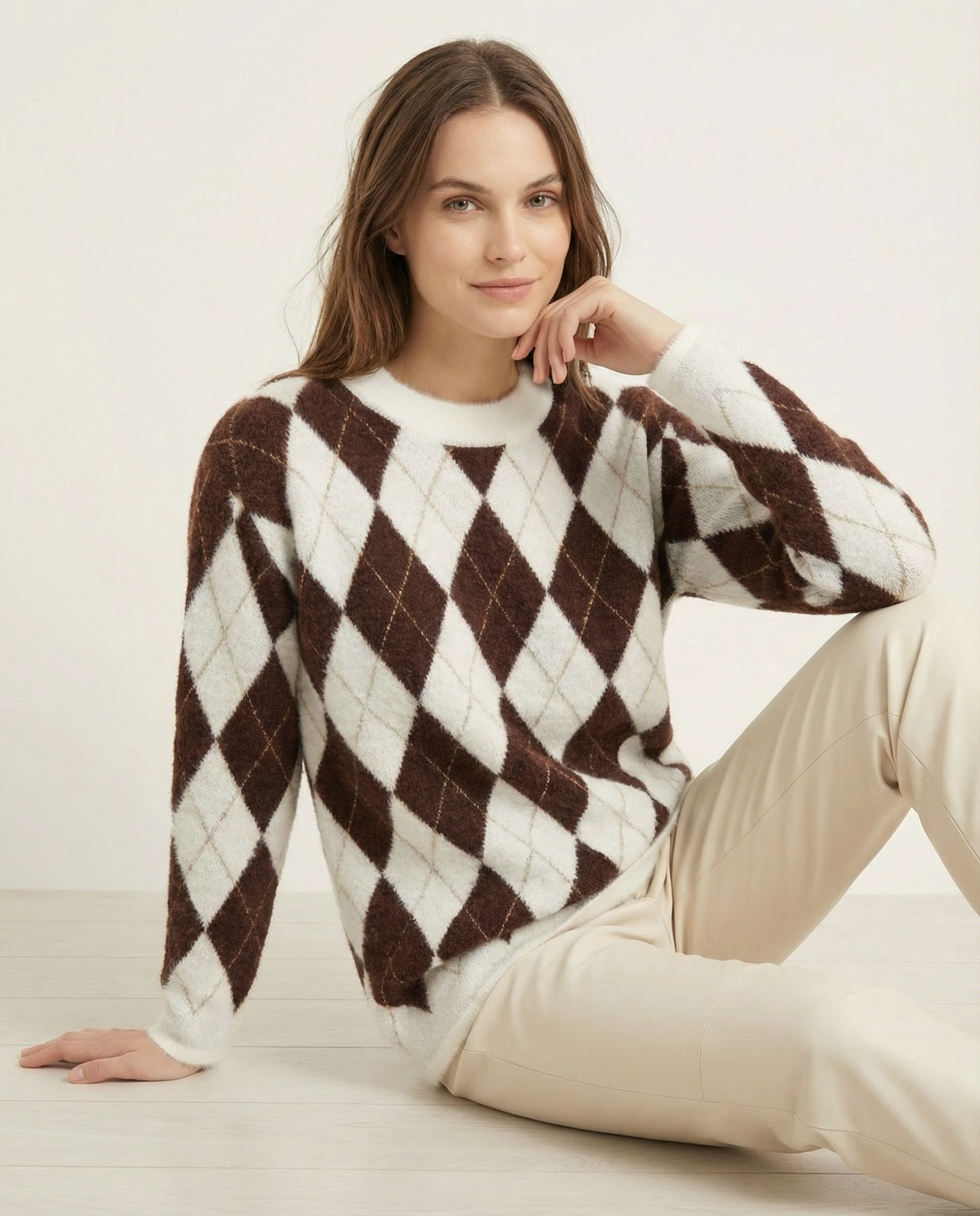 Kadın Baklava Desenli Yumuşak Dokulu Triko Kazak