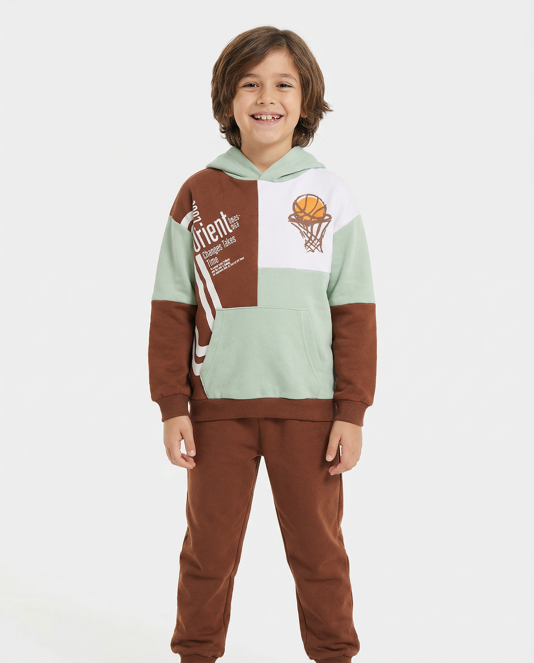 Erkek Çocuk Basketbol Temalı Kapüşonlu Eşofman Takımı