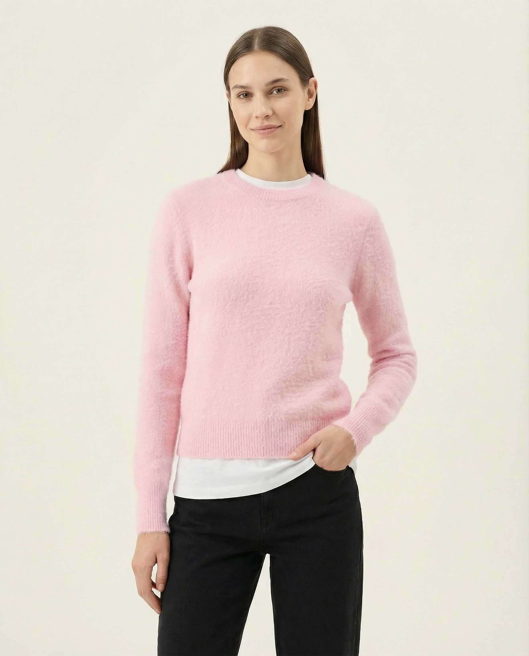 Kadın Bisiklet Yaka Yumuşak Dokulu Tüylü Triko Kazak