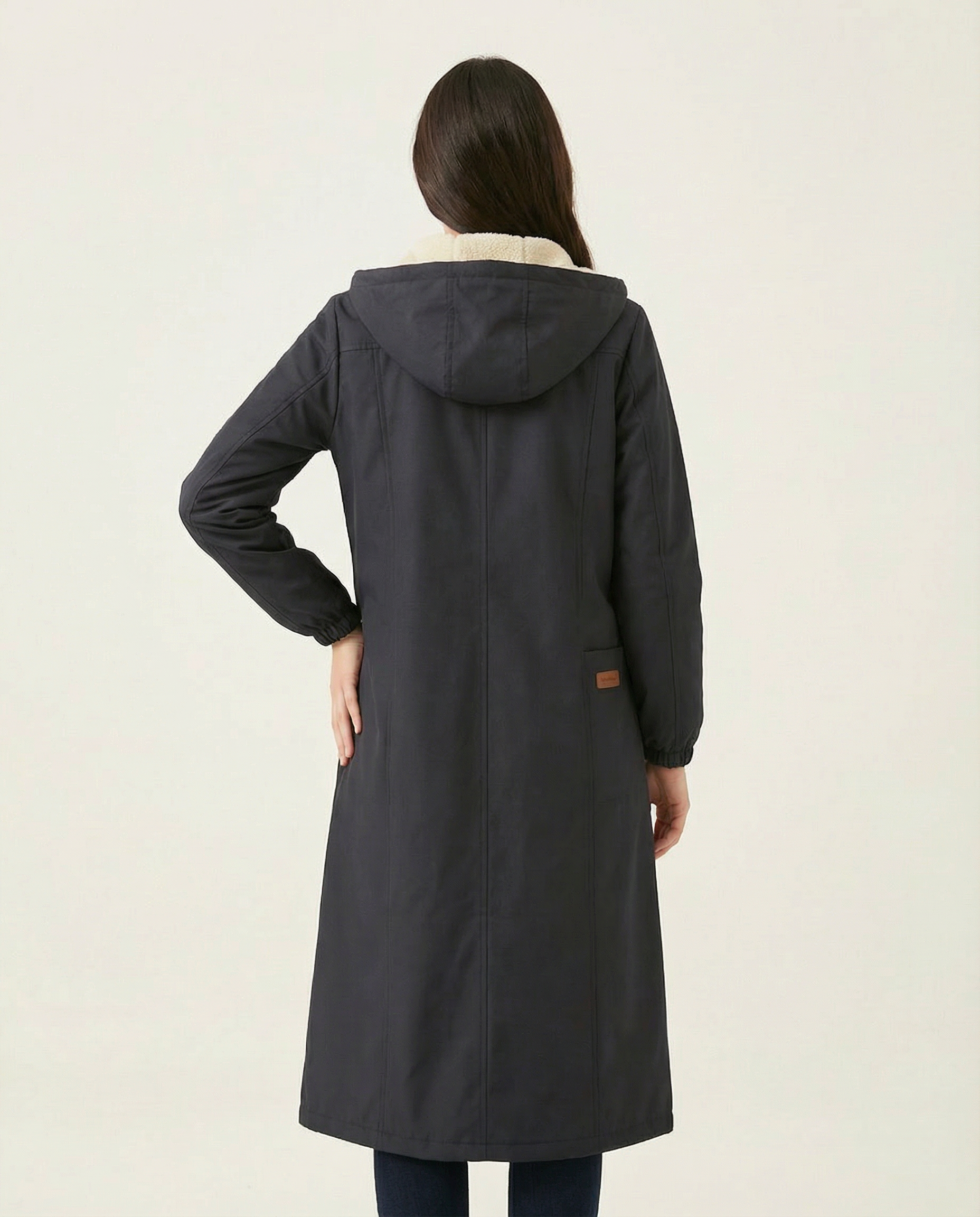 Kadın Lacivert İçi Kürklü Kapüşonlu Fermuarlı Uzun Mont