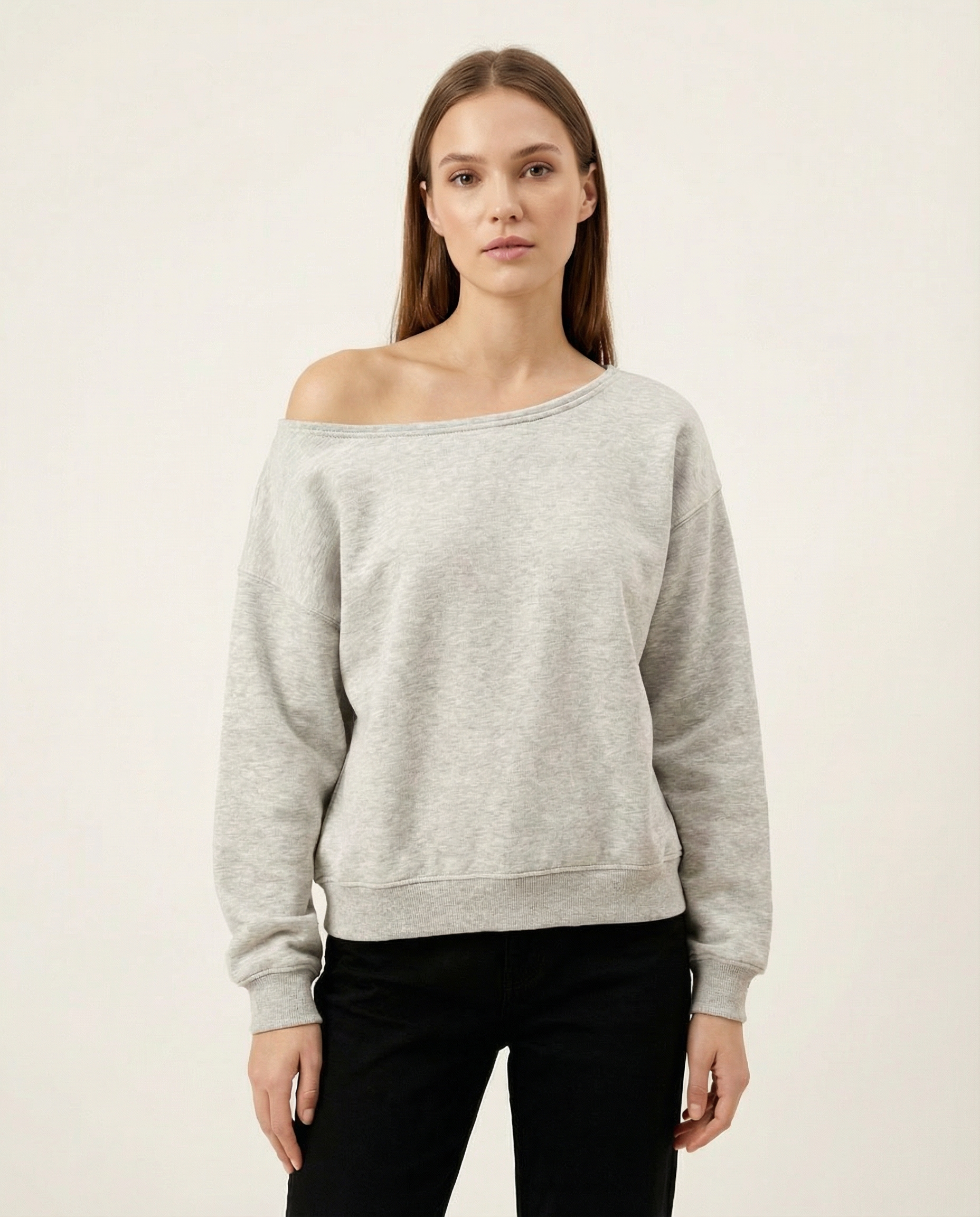 Kadın Kayık Yaka Düşük Omuzlu Oversize Sweatshirt