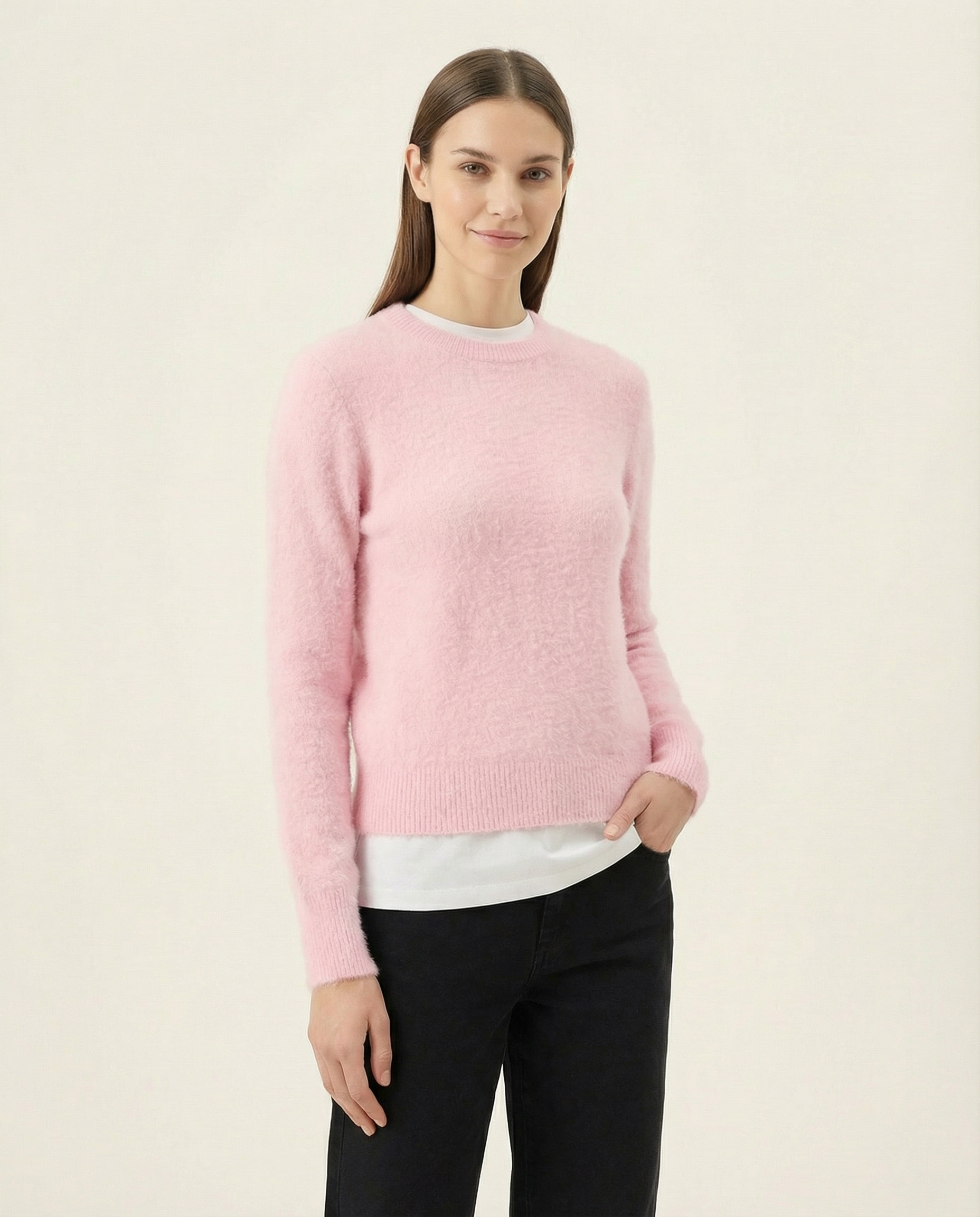 Kadın Bisiklet Yaka Yumuşak Dokulu Tüylü Triko Kazak