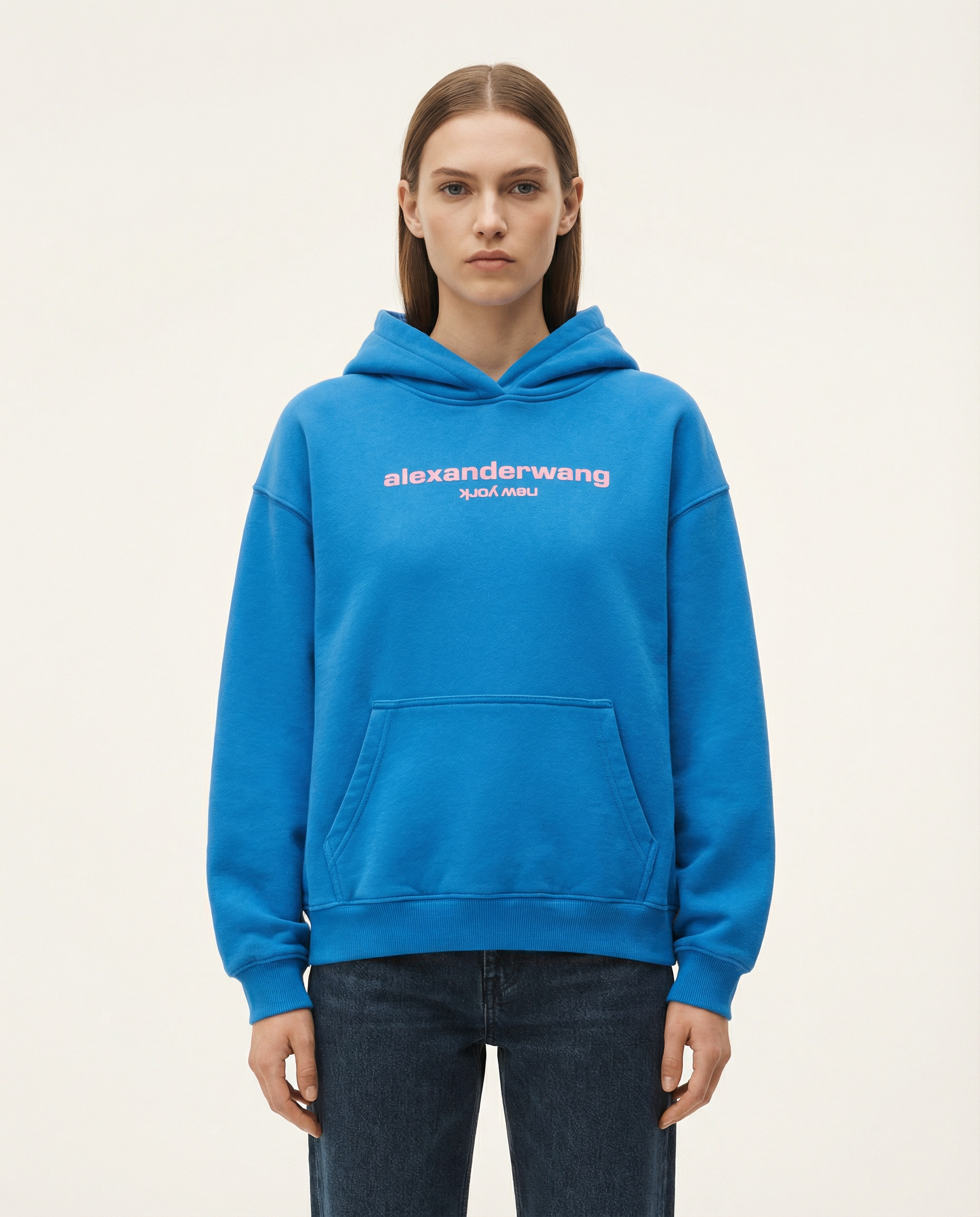 Baskılı Mavi Kadın Hoodie Sweatshirt