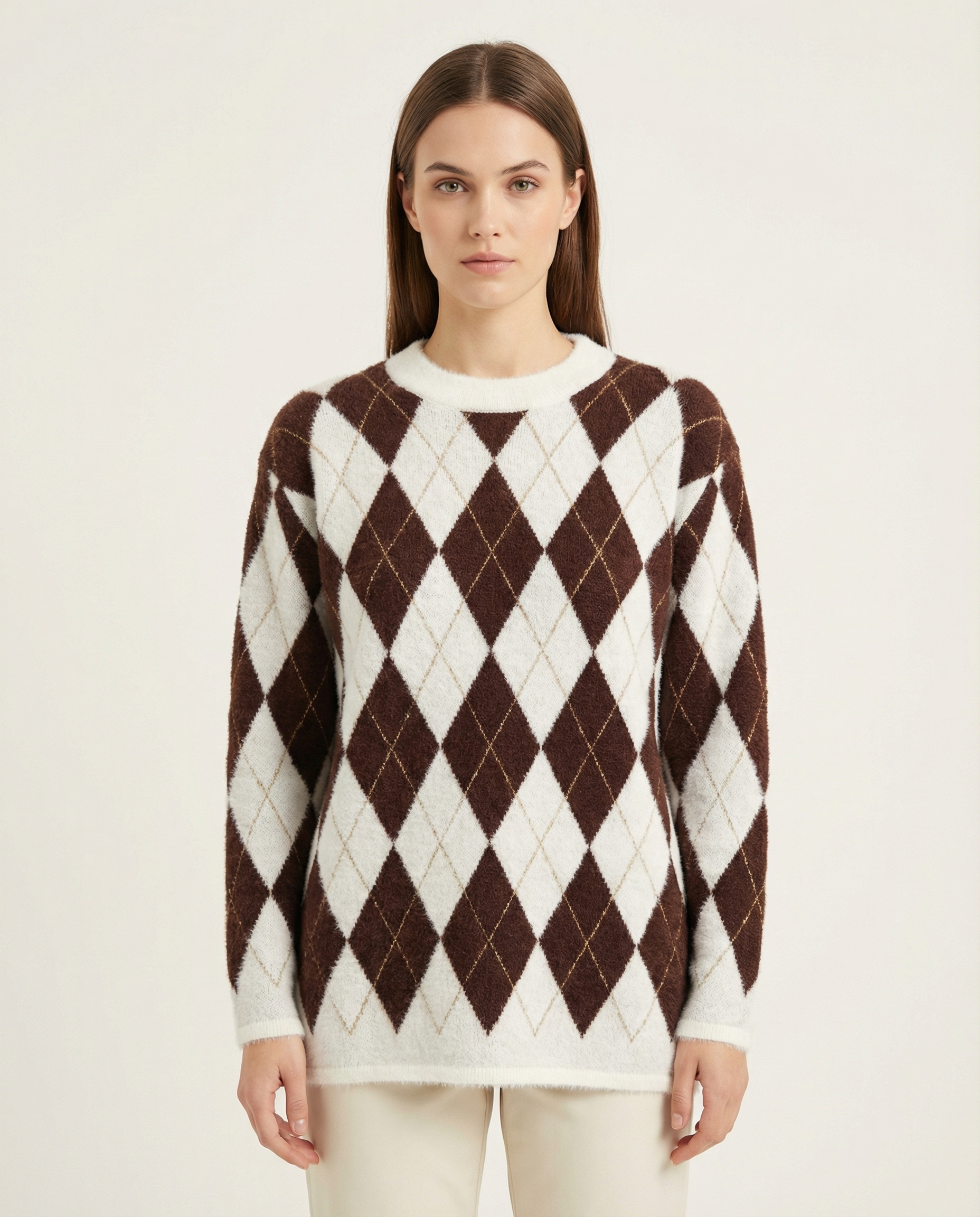 Kadın Baklava Desenli Yumuşak Dokulu Triko Kazak