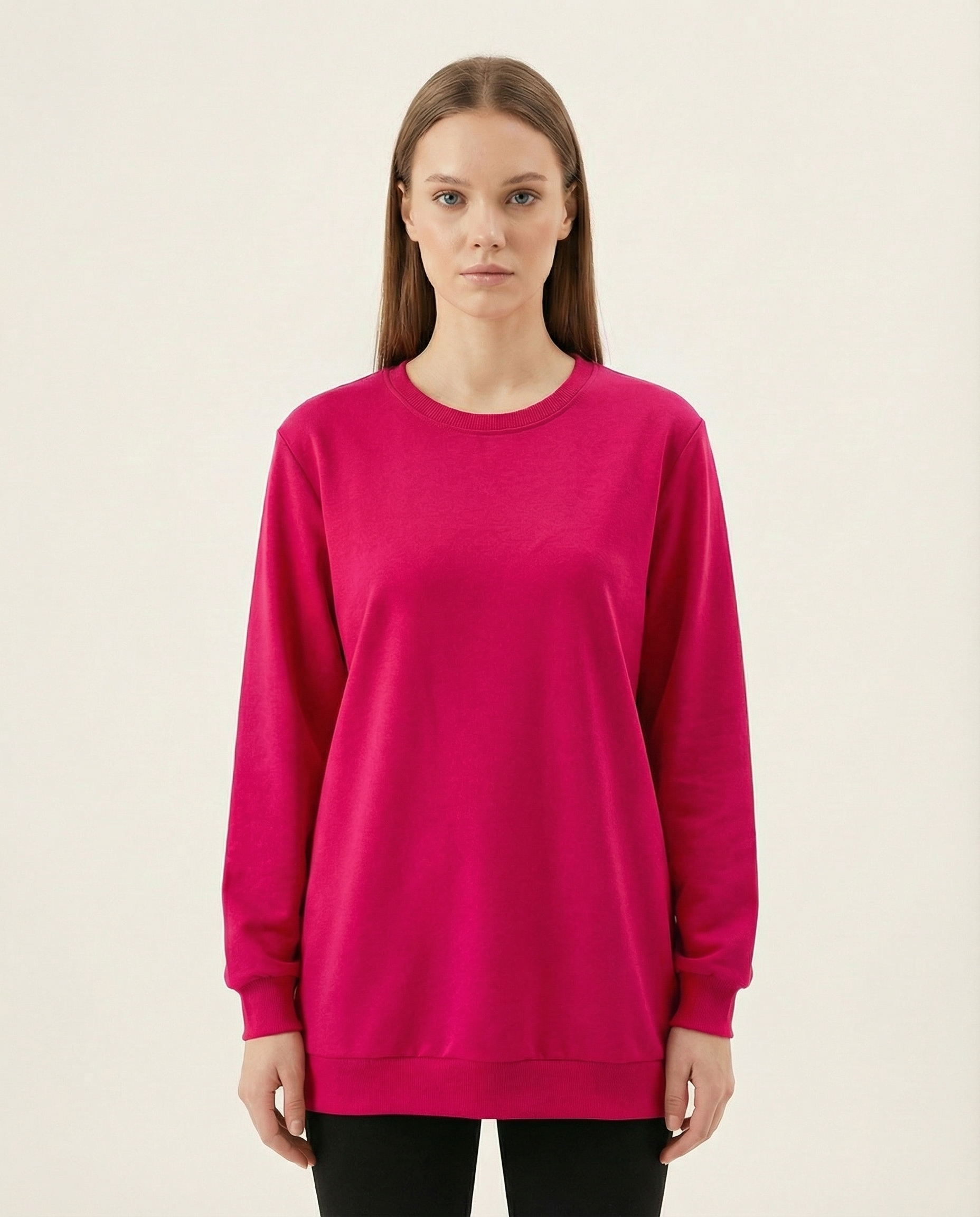 Kadın Bisiklet Yaka Basic Sweatshirt Uzun Kollu