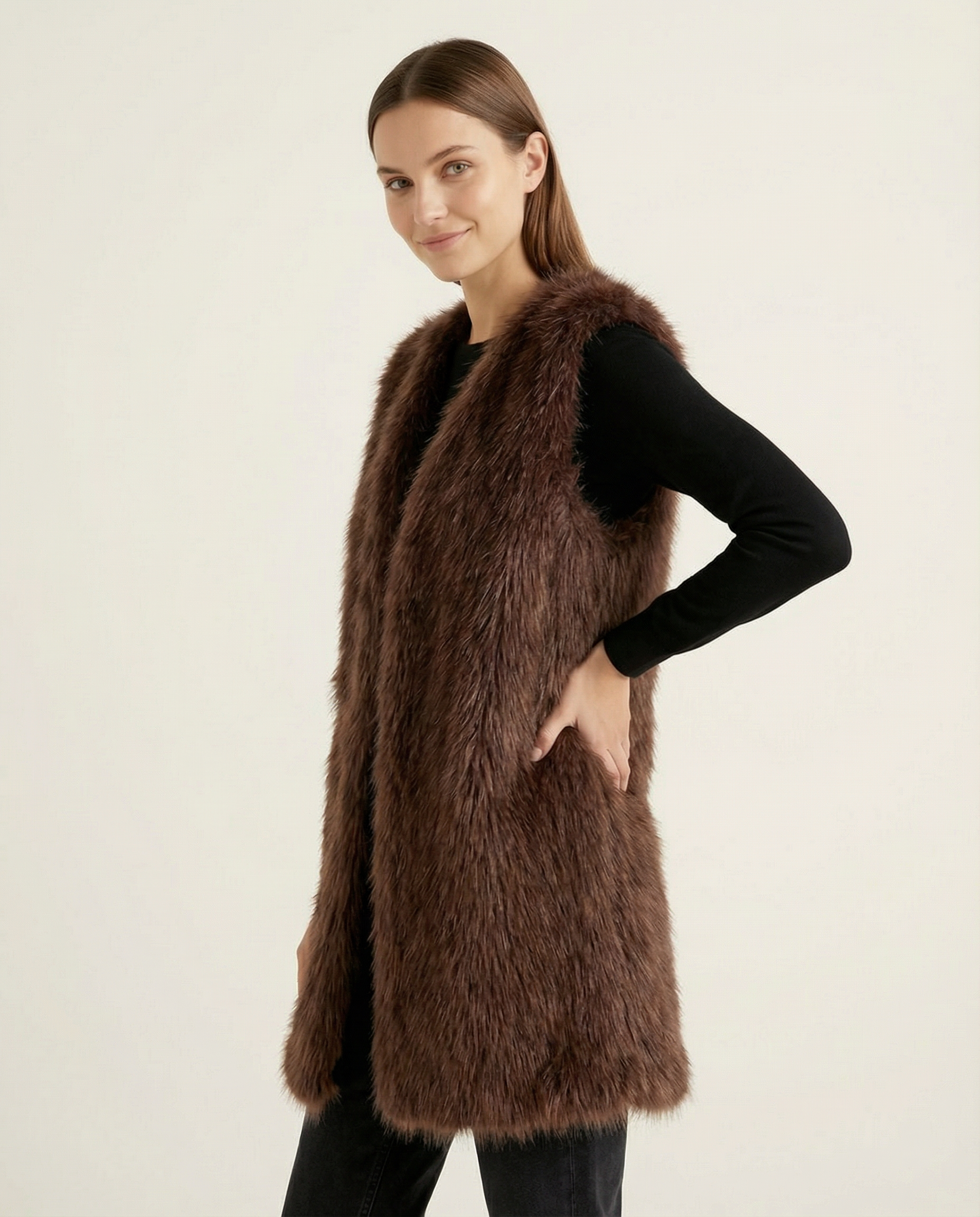 Kadın Yumuşak Dokulu Yapay Kürk Peluş Yelek