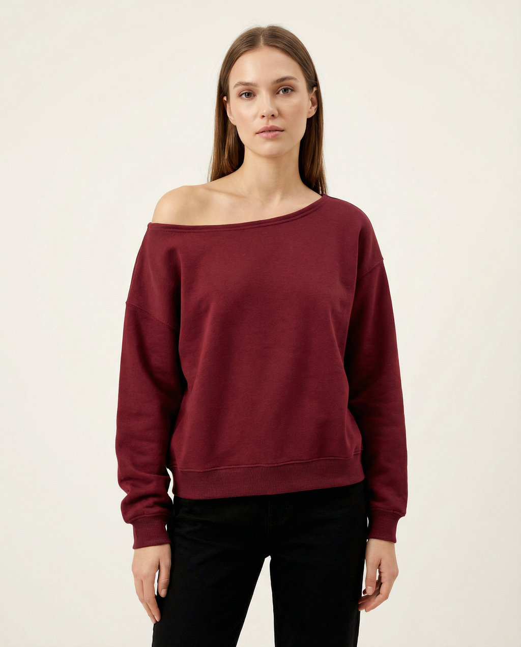 Kadın Kayık Yaka Düşük Omuzlu Oversize Sweatshirt
