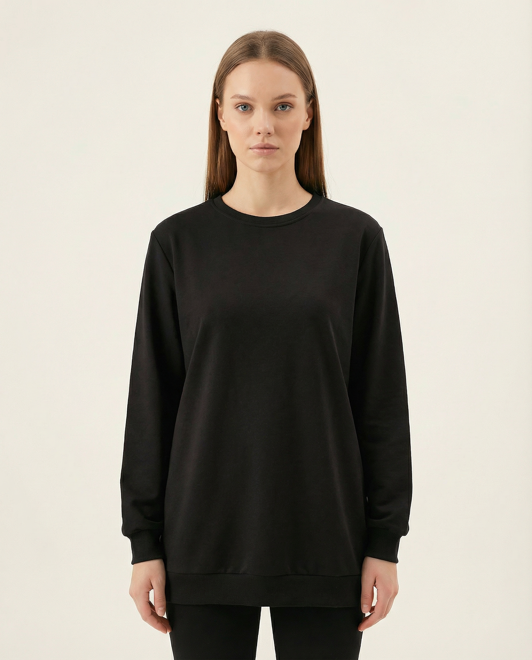 Kadın Bisiklet Yaka Basic Sweatshirt Uzun Kollu