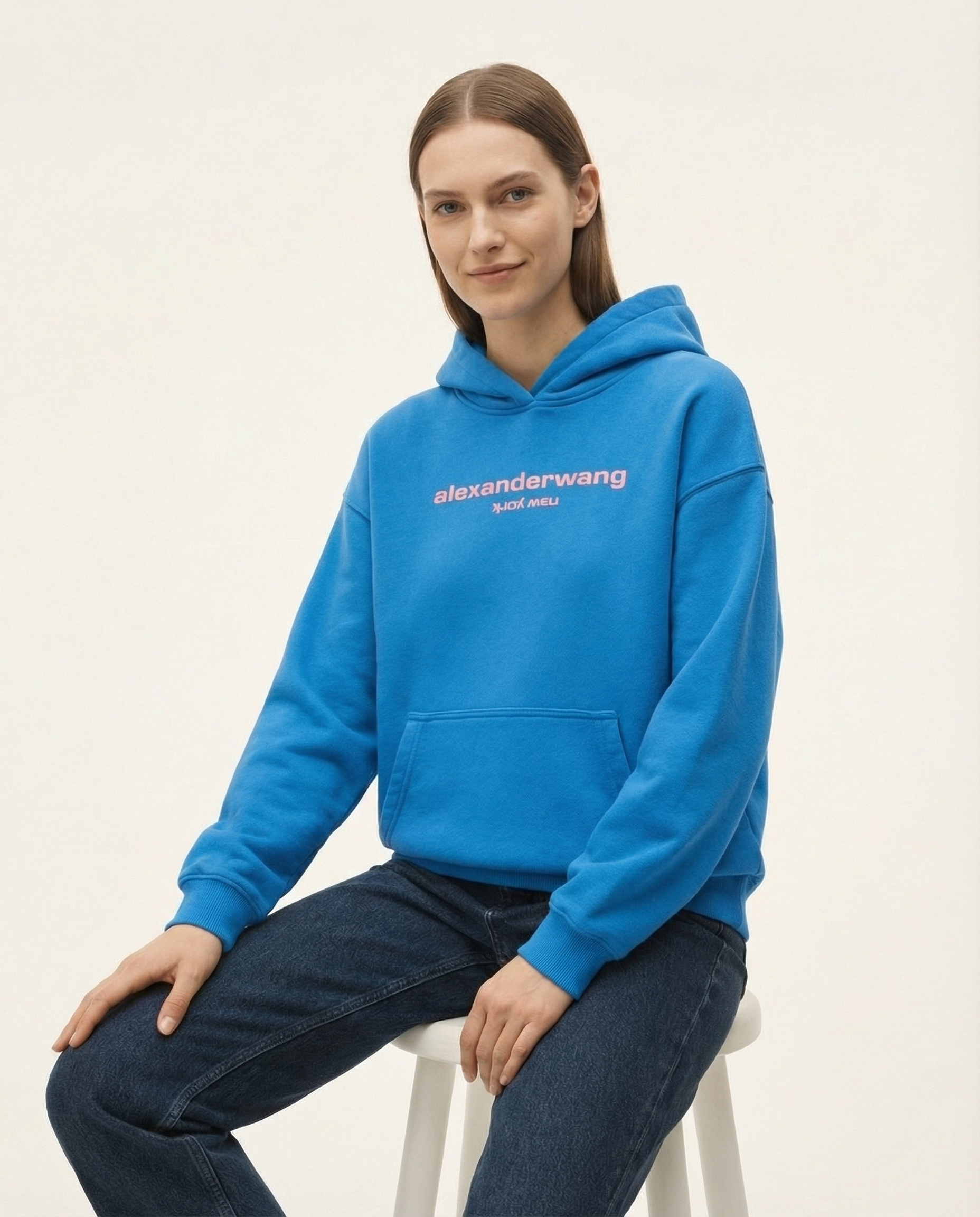 Baskılı Mavi Kadın Hoodie Sweatshirt