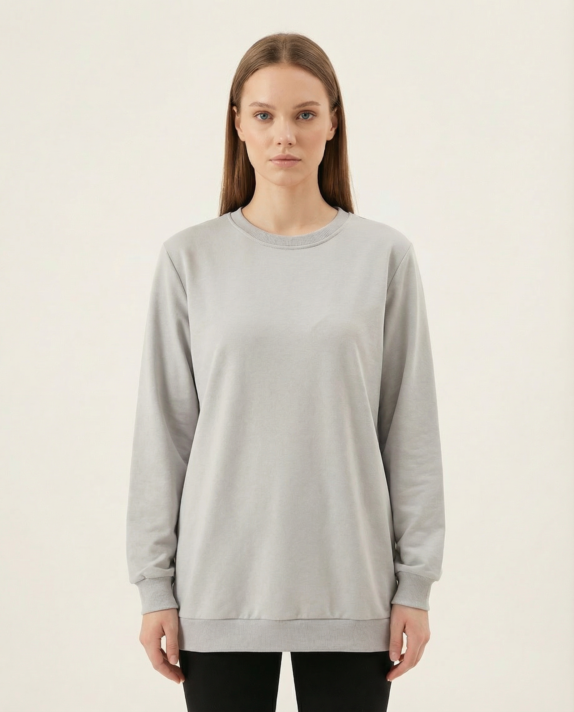 Kadın Bisiklet Yaka Basic Sweatshirt Uzun Kollu