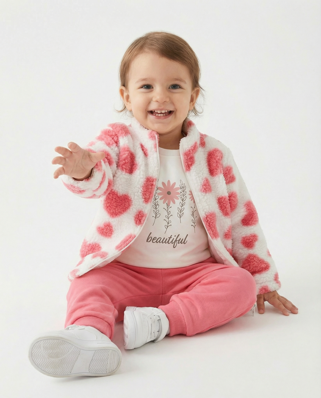 Kız Bebek Peluş Hırkalı Eşofman Takımı
