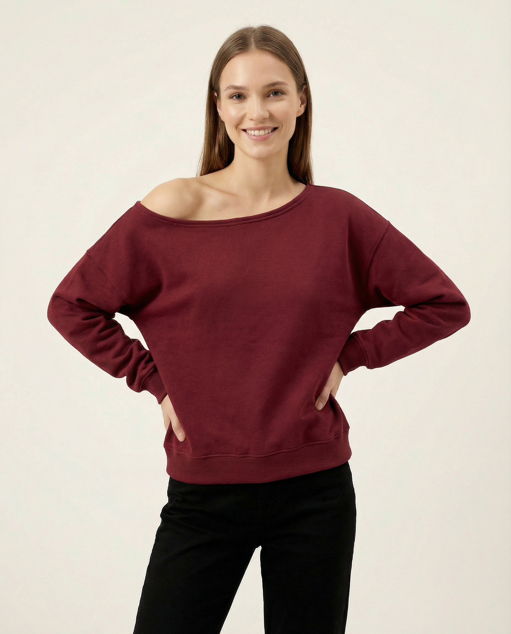 Kadın Kayık Yaka Düşük Omuzlu Oversize Sweatshirt