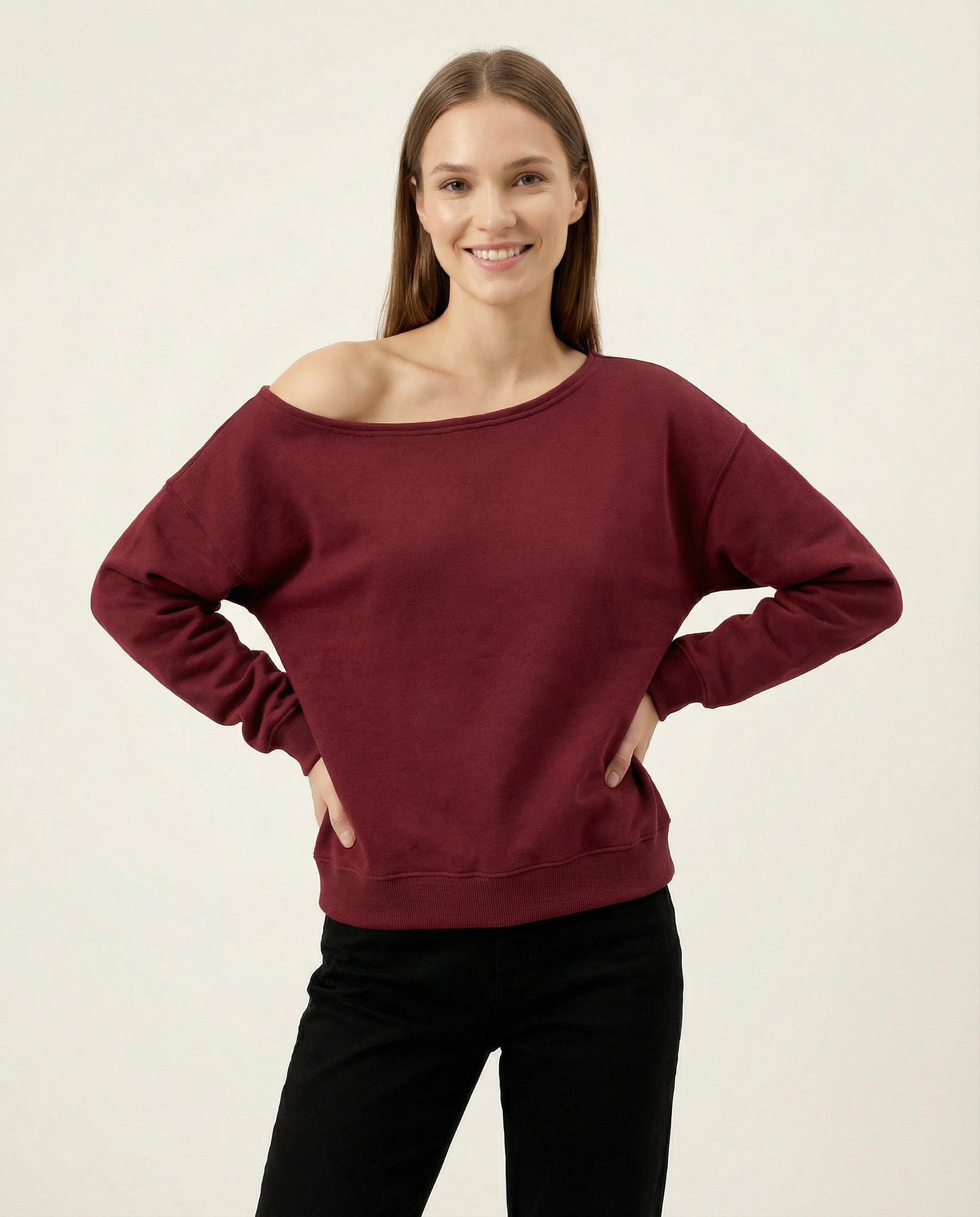 Kadın Kayık Yaka Düşük Omuzlu Oversize Sweatshirt