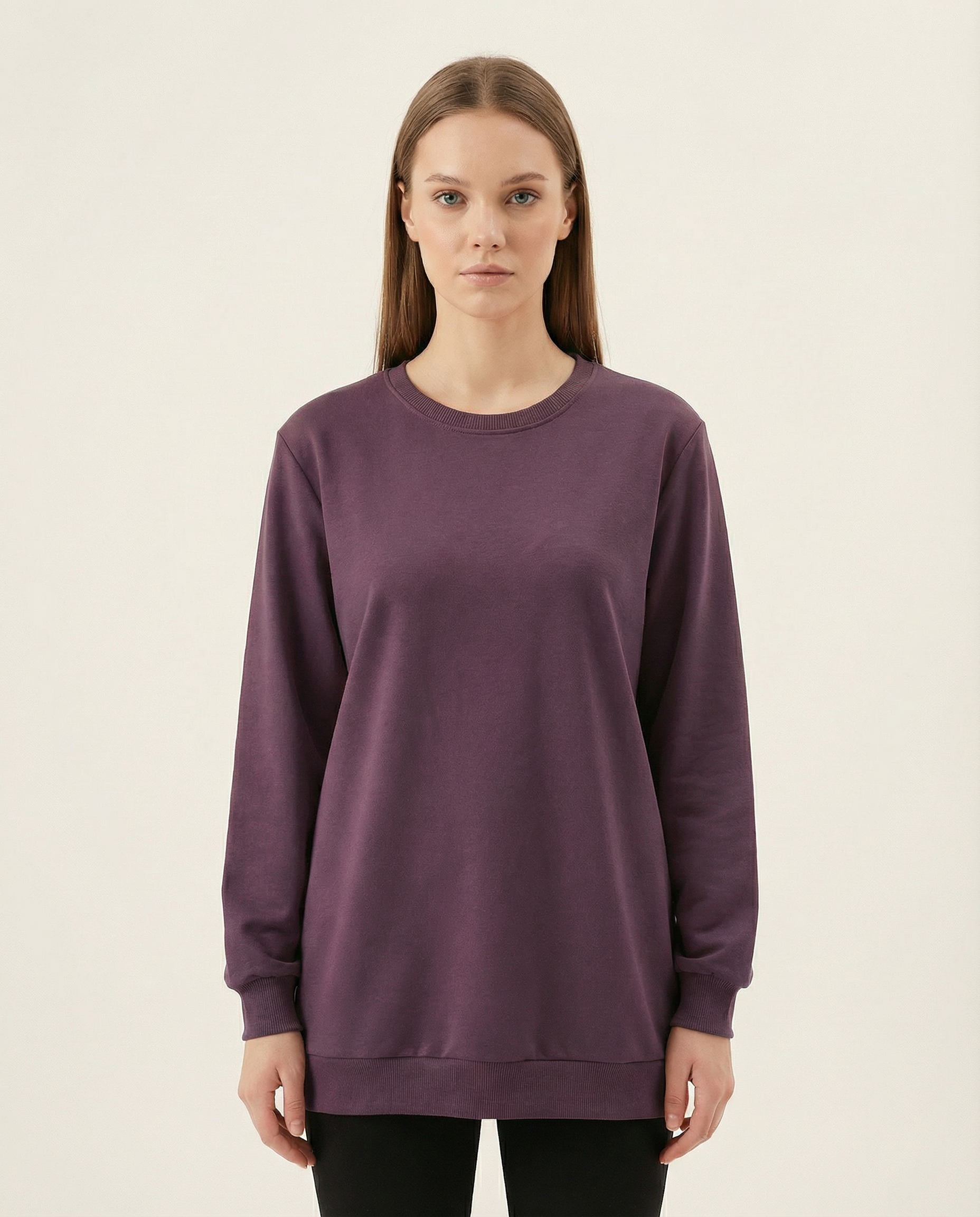 Kadın Bisiklet Yaka Basic Sweatshirt Uzun Kollu