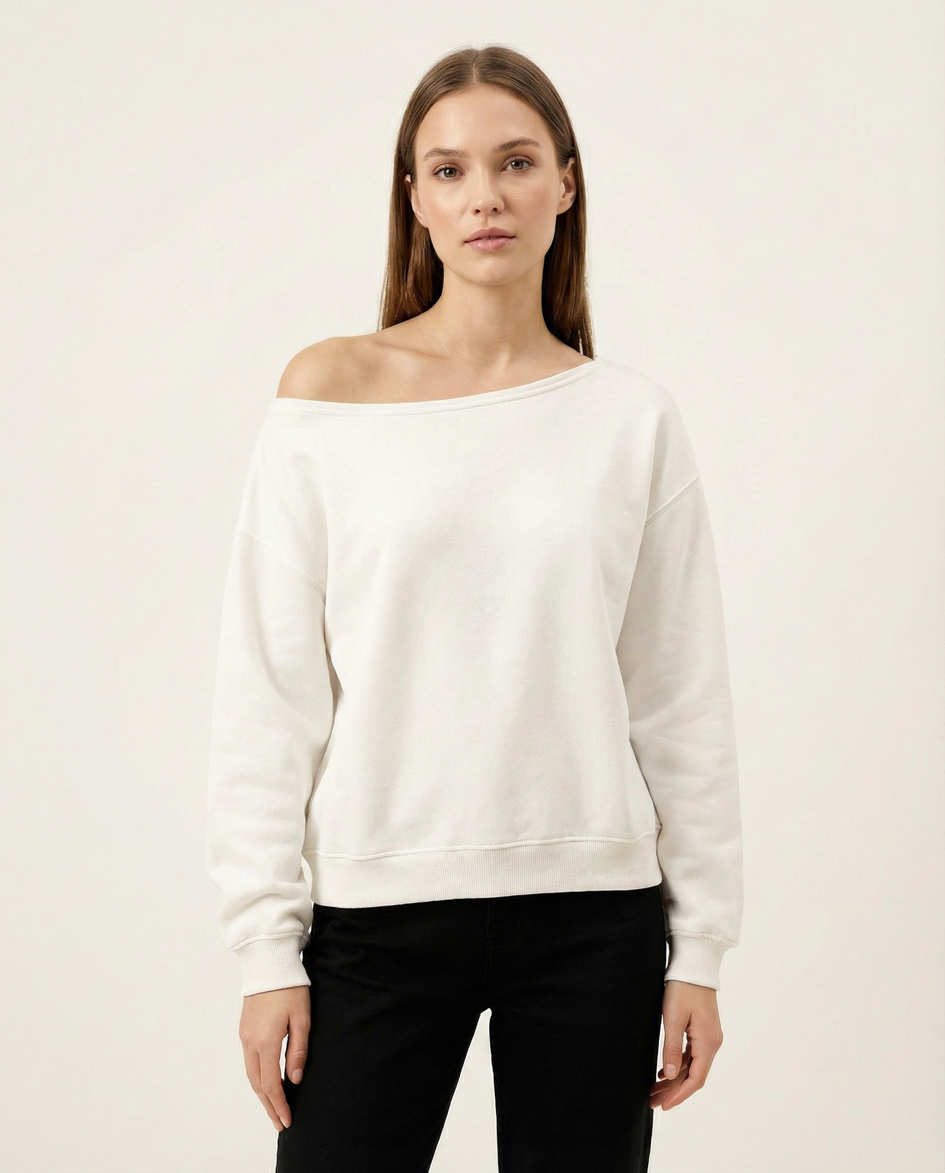 Kadın Kayık Yaka Düşük Omuzlu Oversize Sweatshirt