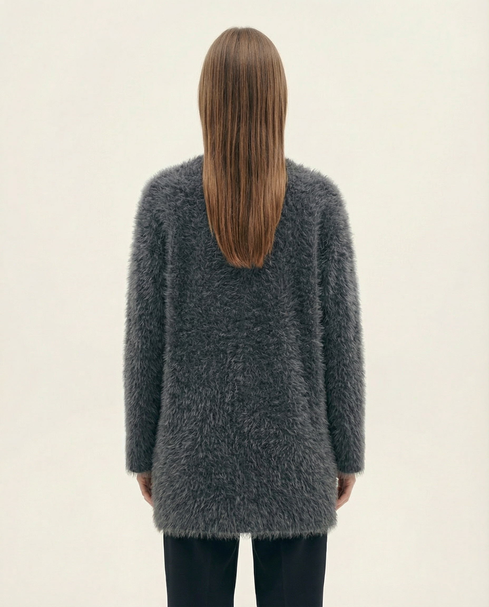 Antrasit Tüylü Dokulu Altın Düğmeli Bisiklet Yaka Şık Kadın Hırka