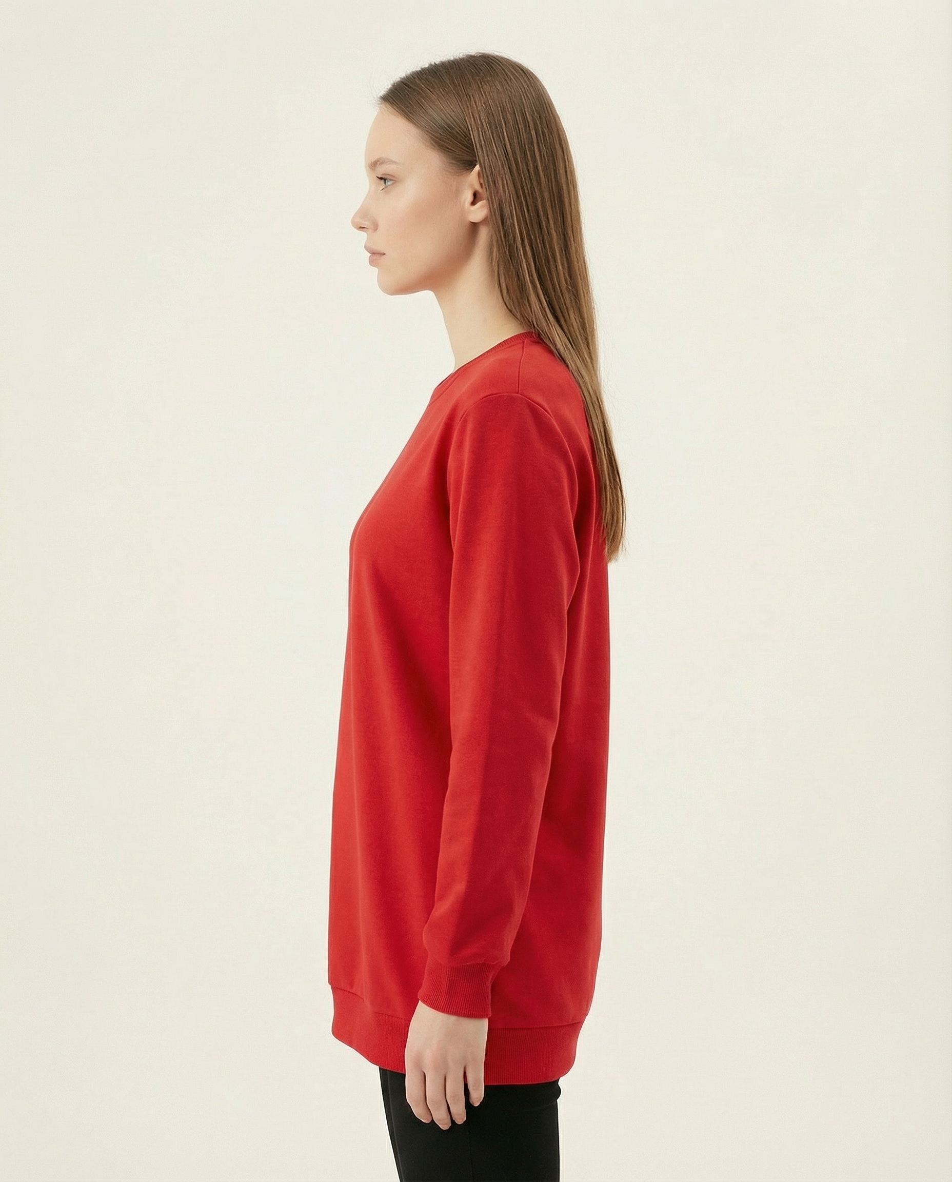 Kadın Bisiklet Yaka Basic Sweatshirt Uzun Kollu