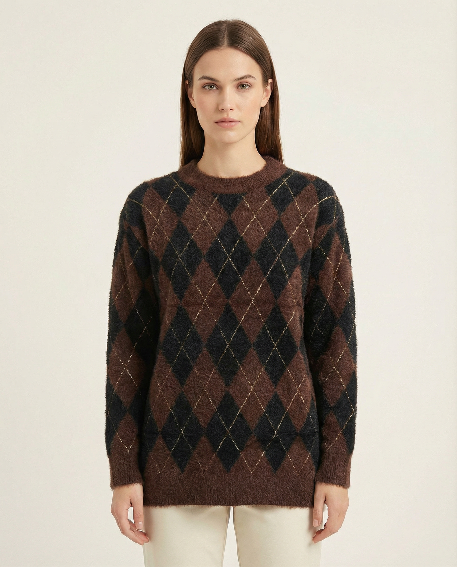 Kadın Baklava Desenli Yumuşak Dokulu Triko Kazak