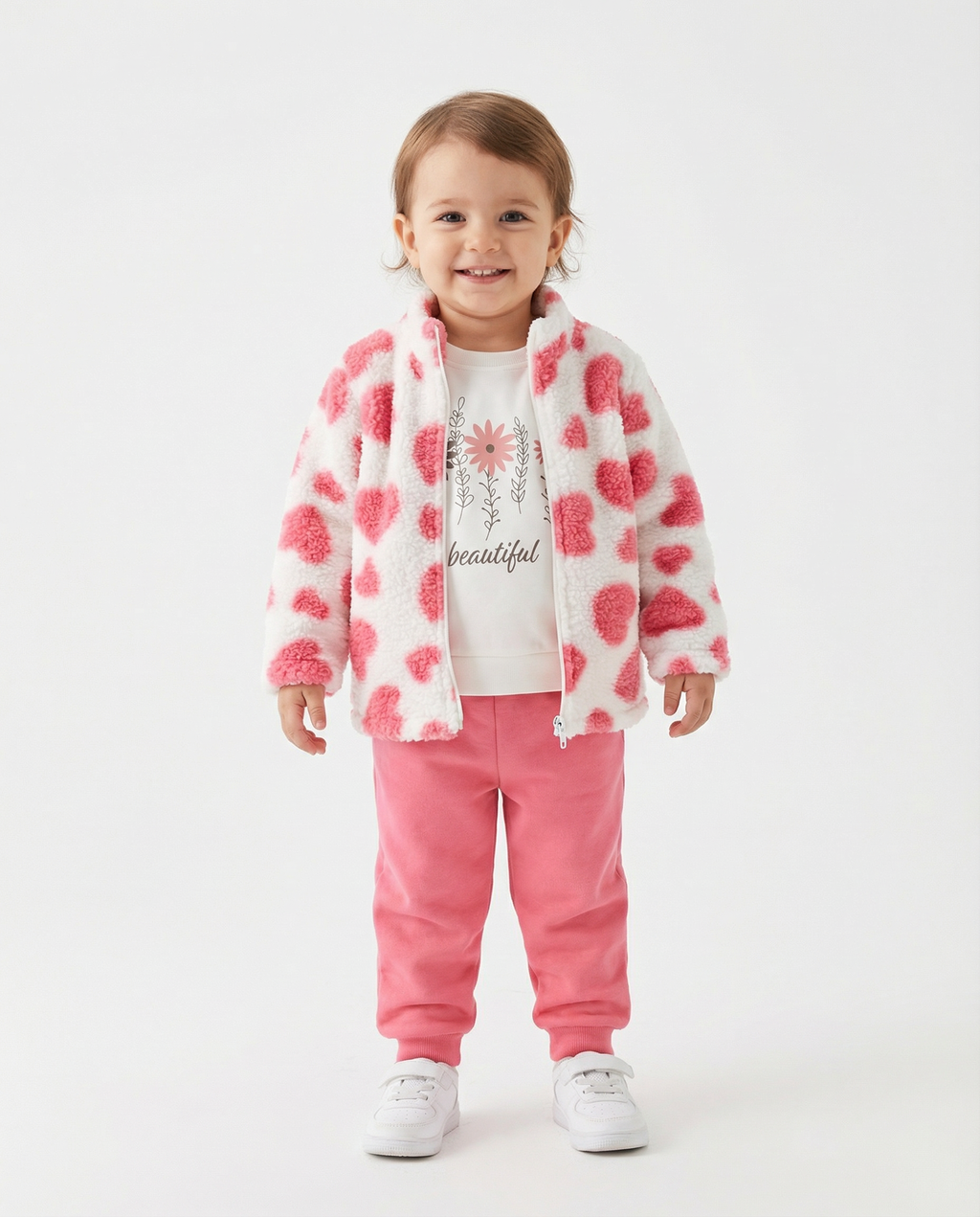 Kız Bebek Peluş Hırkalı Eşofman Takımı