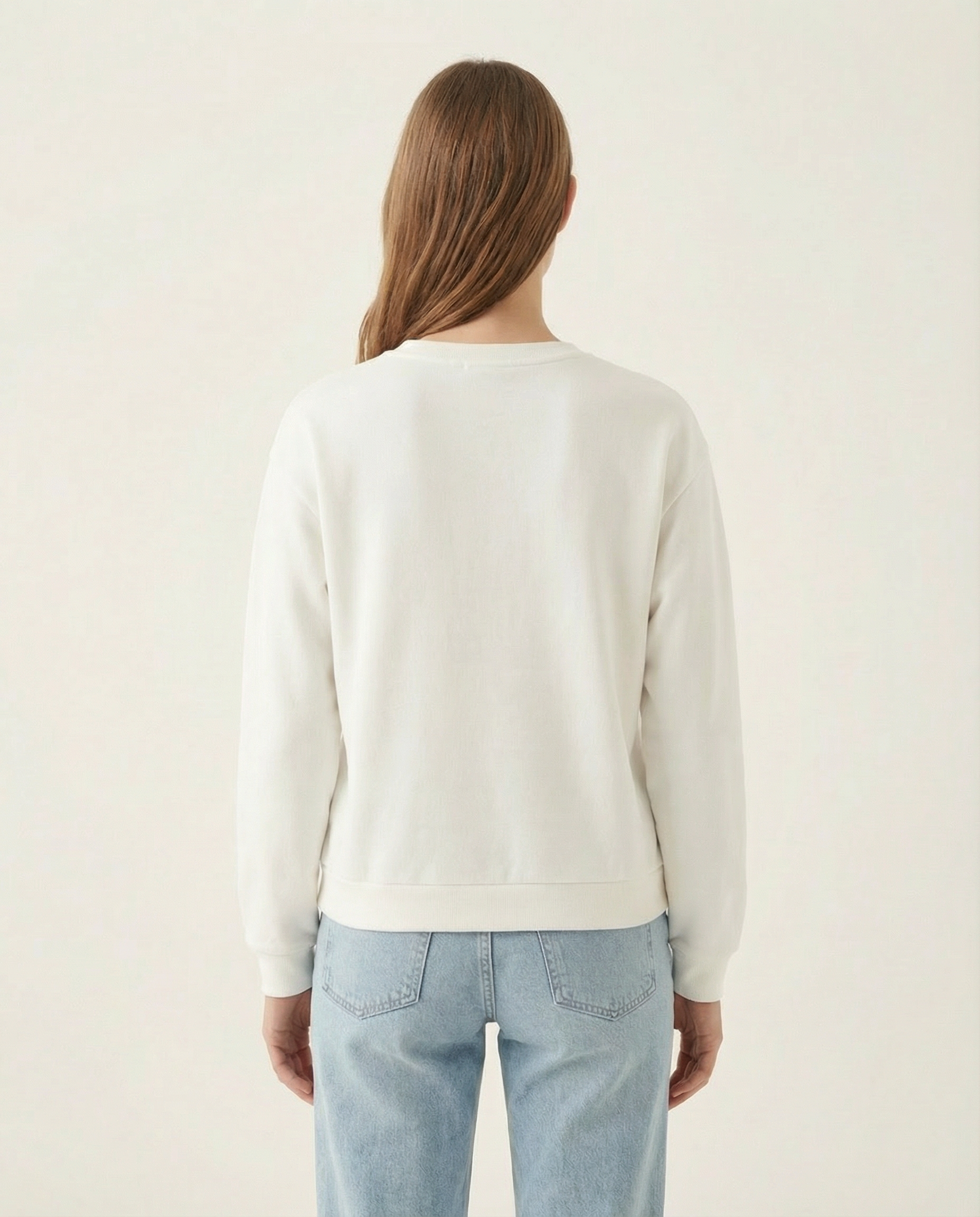 Baskılı Bisiklet Yaka Pamuklu Kadın Sweatshirt