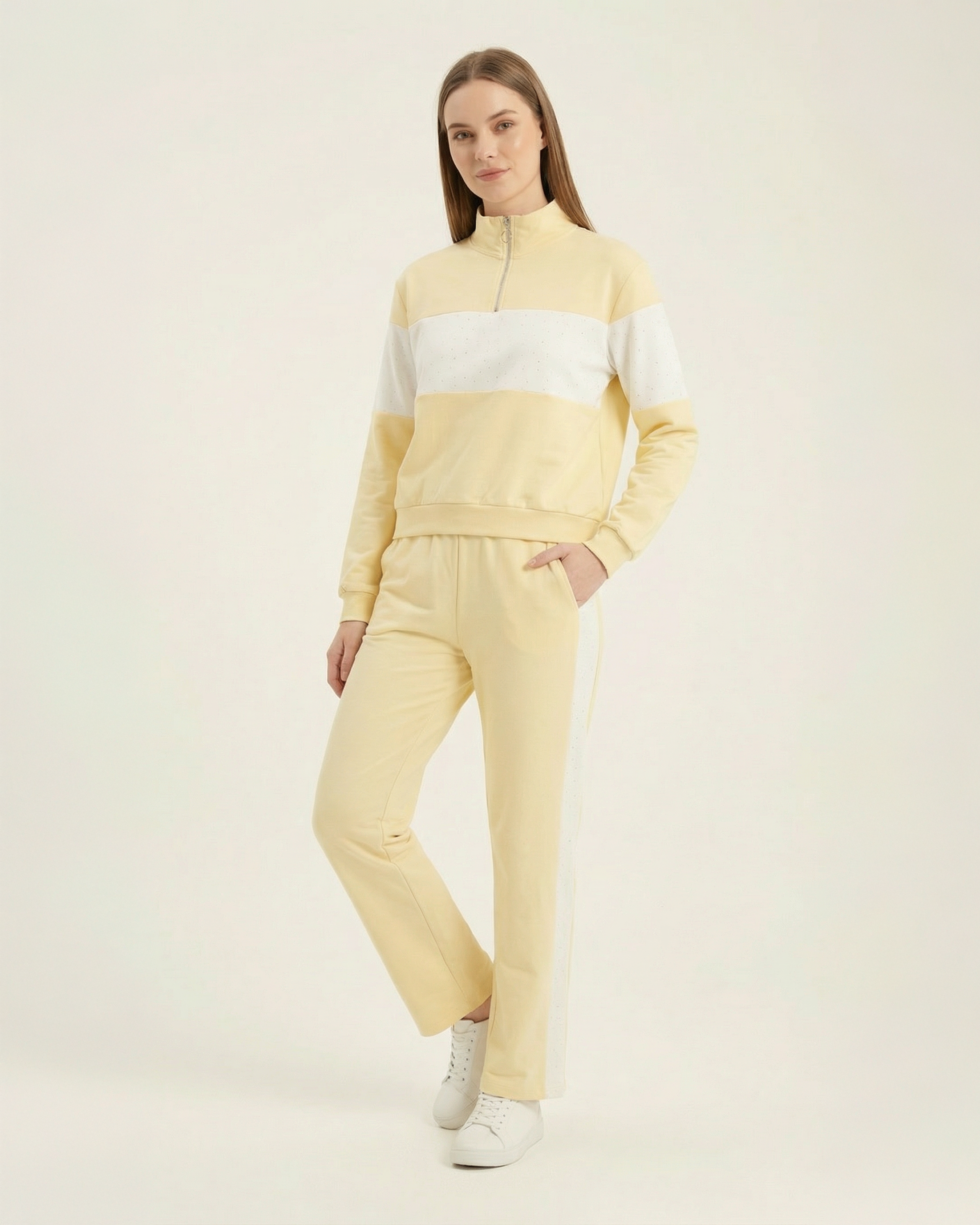 Yarım Fermuarlı Renk Bloklu Kadın Eşofman Takımı