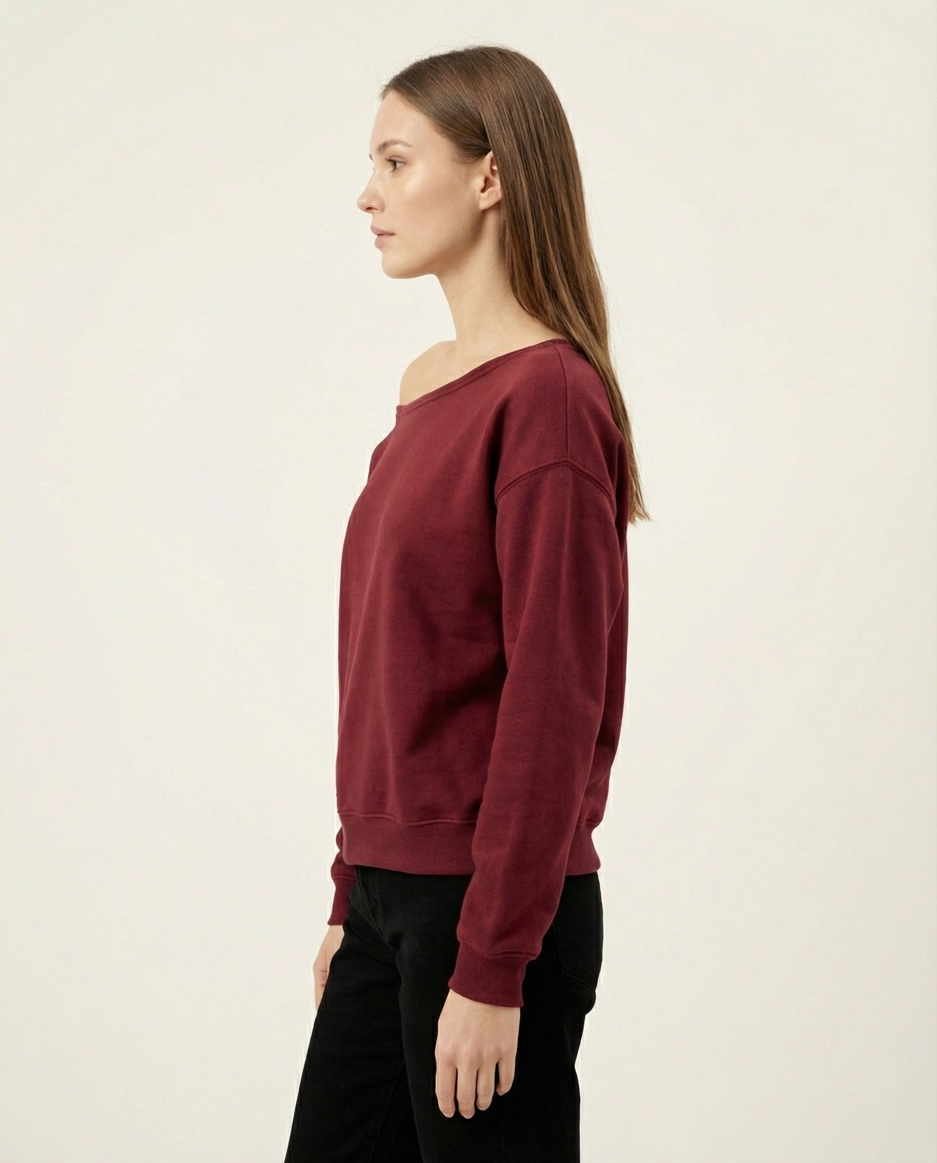 Kadın Kayık Yaka Düşük Omuzlu Oversize Sweatshirt