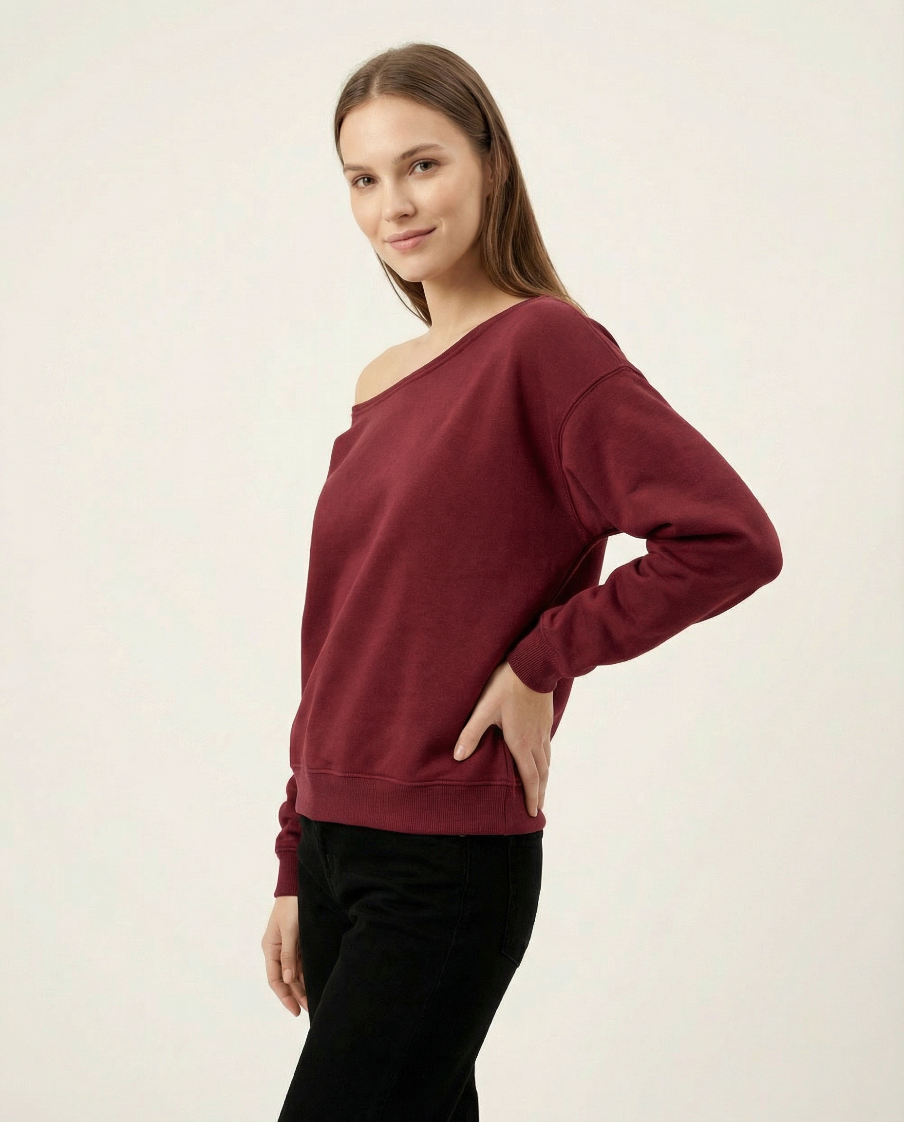 Kadın Kayık Yaka Düşük Omuzlu Oversize Sweatshirt