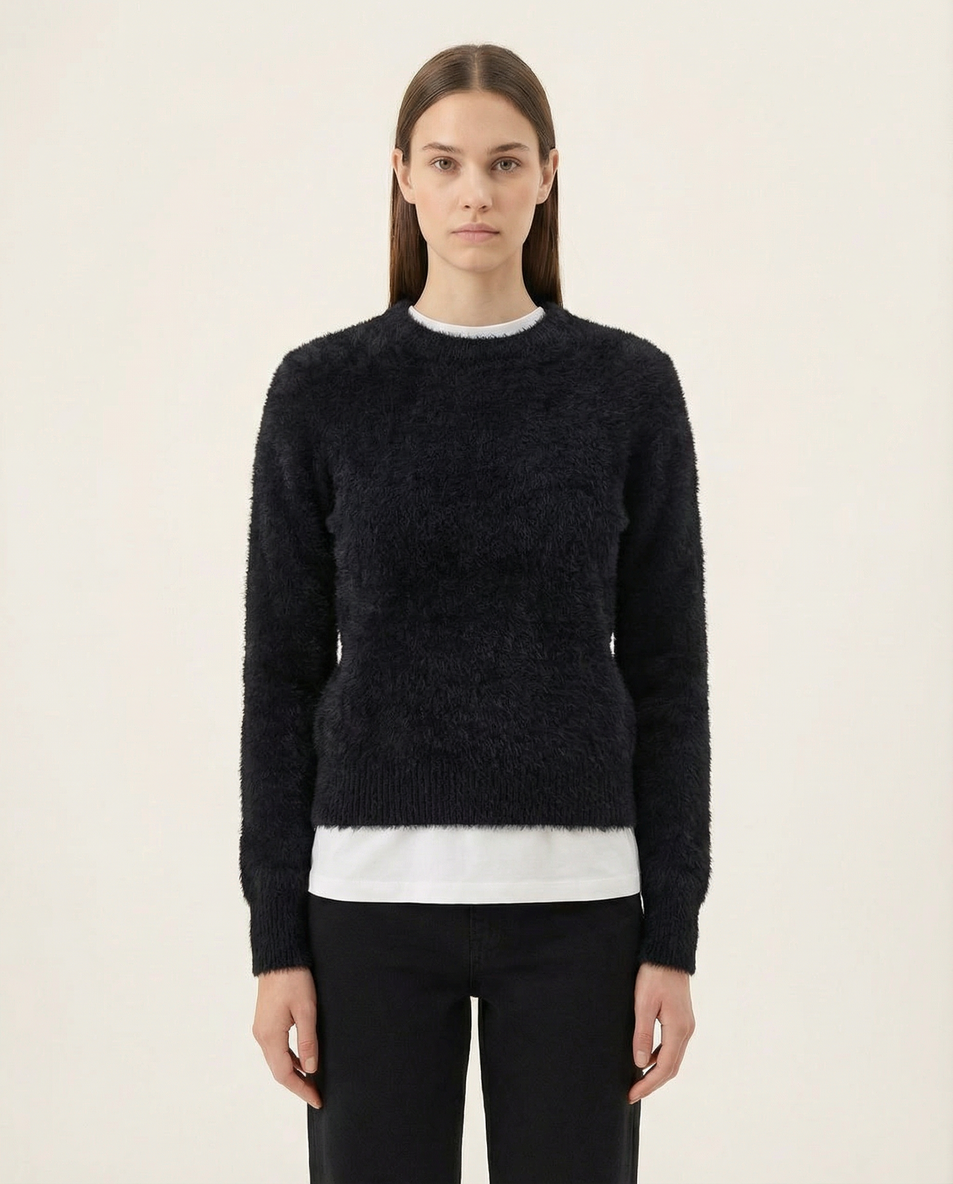 Kadın Bisiklet Yaka Yumuşak Dokulu Tüylü Triko Kazak