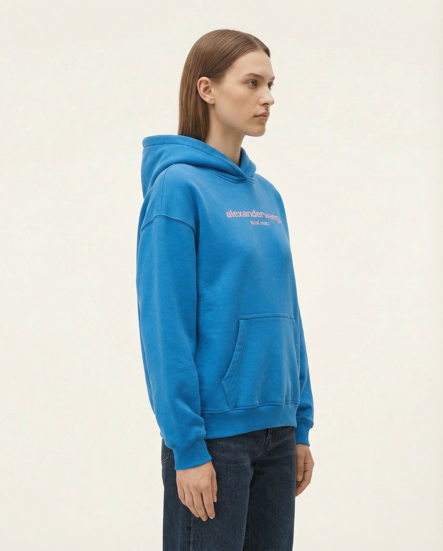 Baskılı Mavi Kadın Hoodie Sweatshirt
