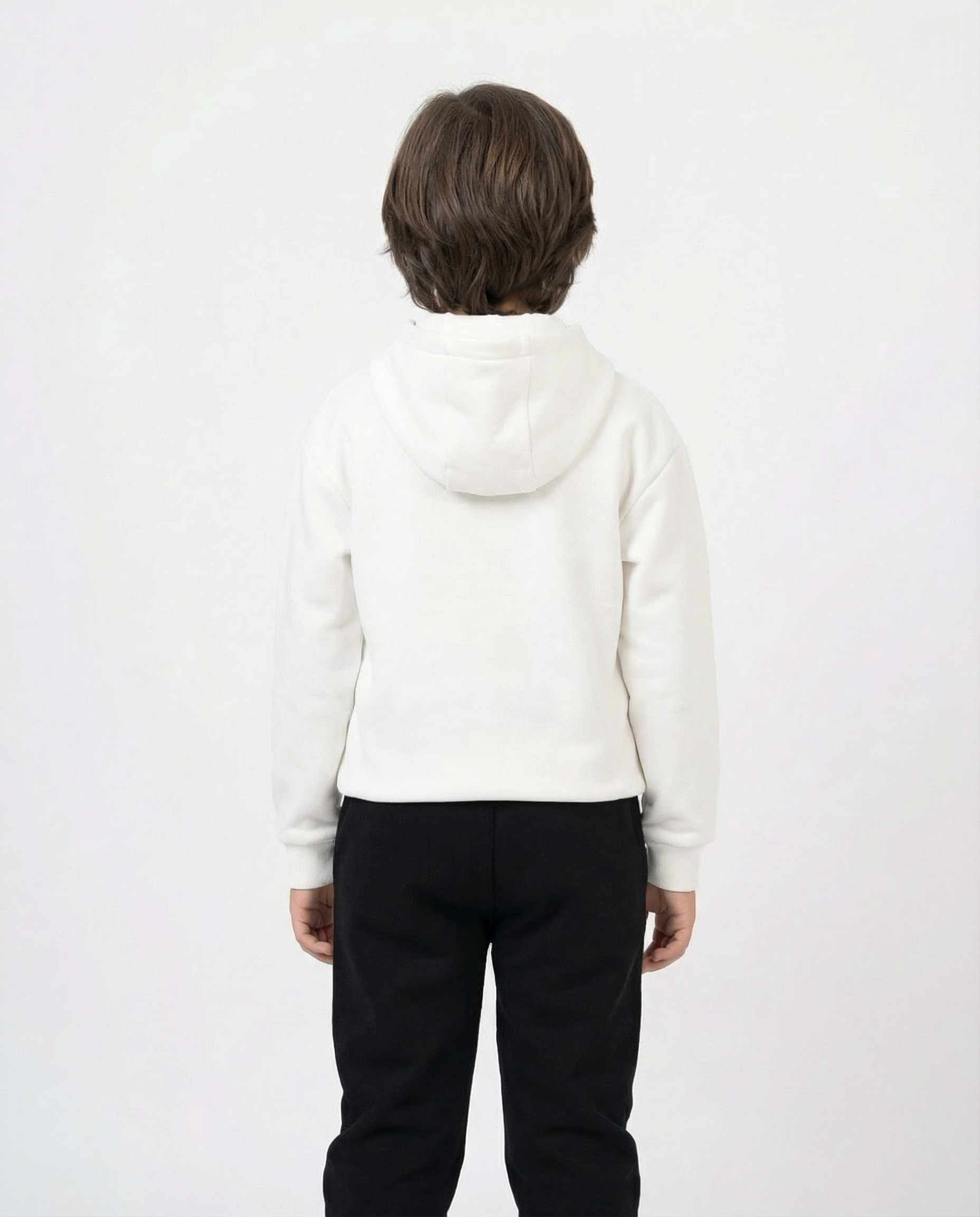 Baskılı Kanguru Cepli Beyaz Erkek Çocuk Kapüşonlu Takım