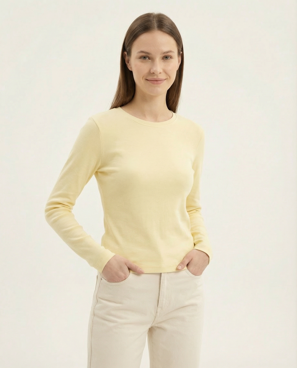Kadın Bisiklet Yaka Uzun Kollu Slim Fit Tişört