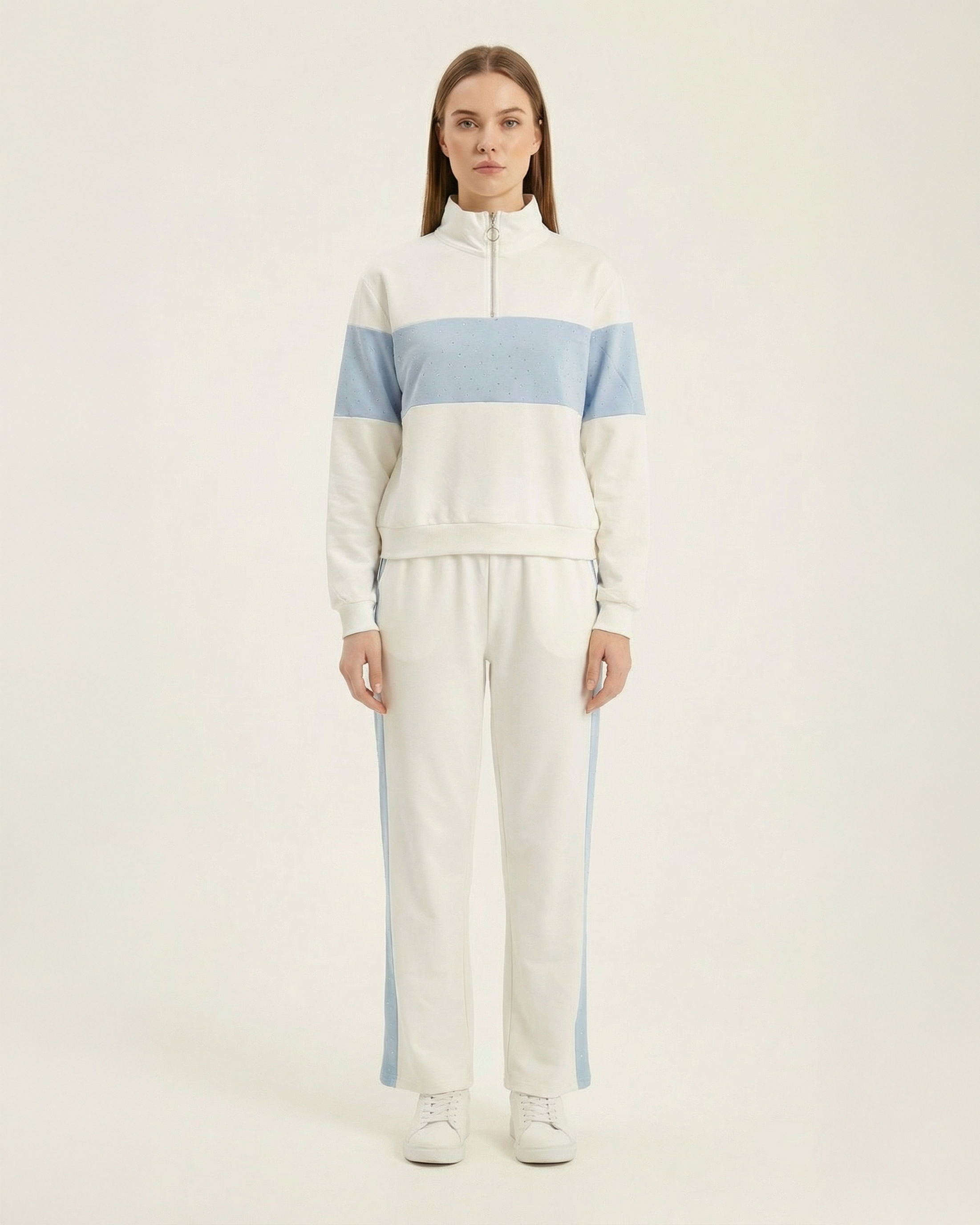 Yarım Fermuarlı Renk Bloklu Kadın Eşofman Takımı