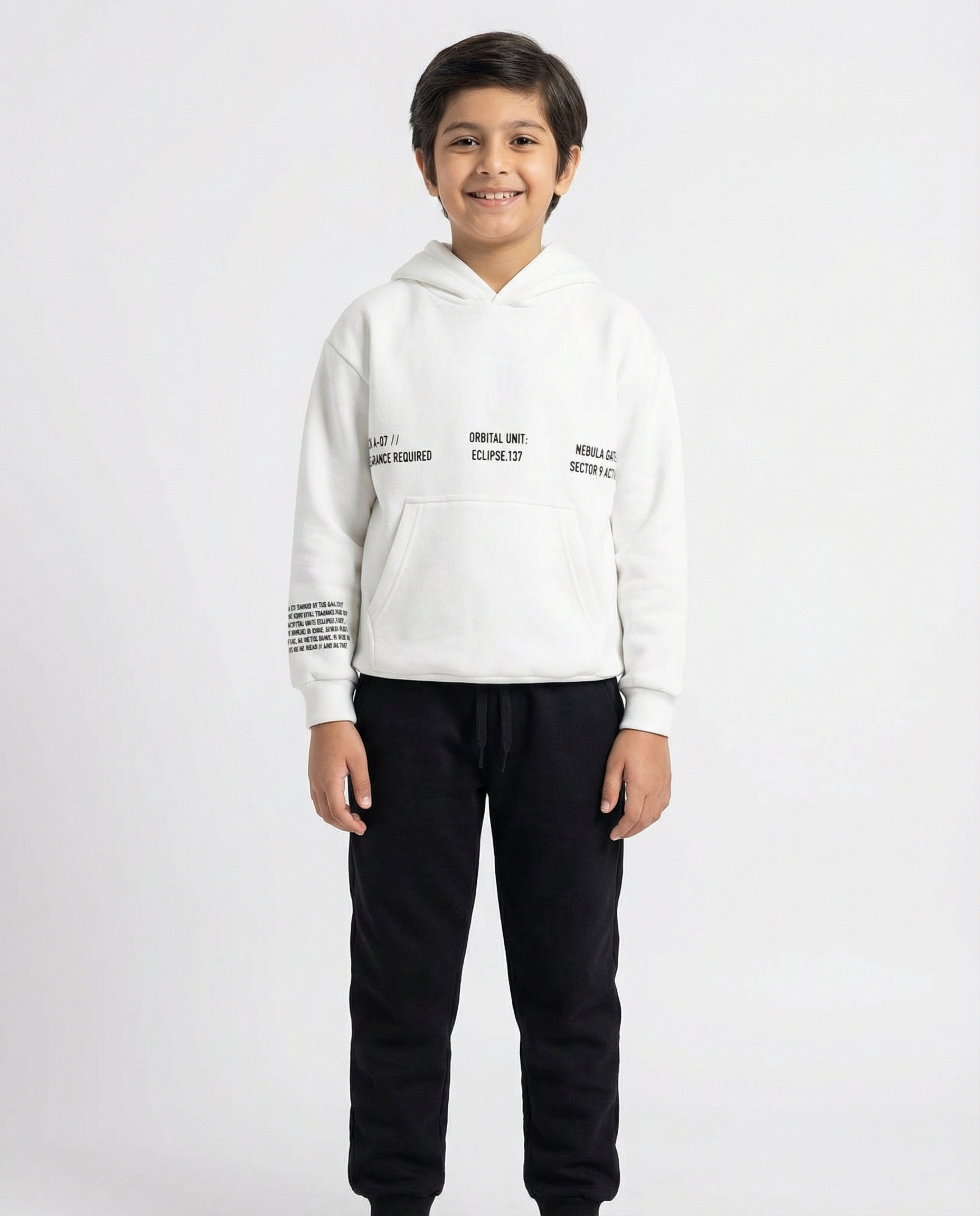 Erkek Çocuk Baskılı Kanguru Cepli Kapüşonlu Takım