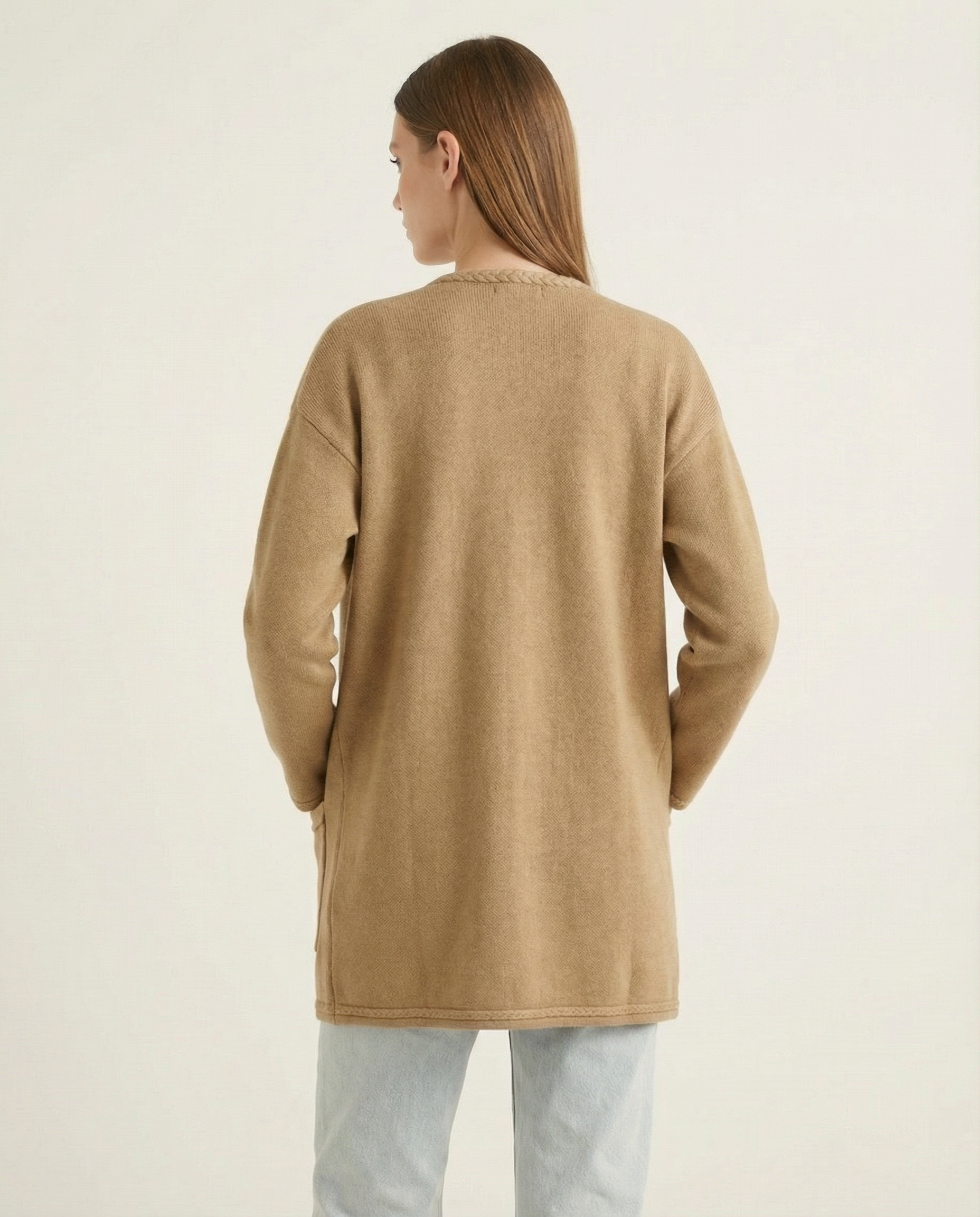 Kadın Rahat Kesim Önü Açık Uzun Triko Hırka