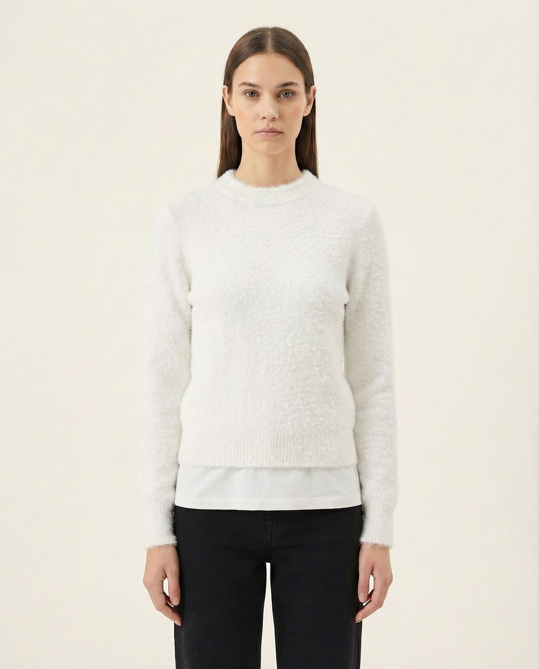 Kadın Bisiklet Yaka Yumuşak Dokulu Tüylü Triko Kazak