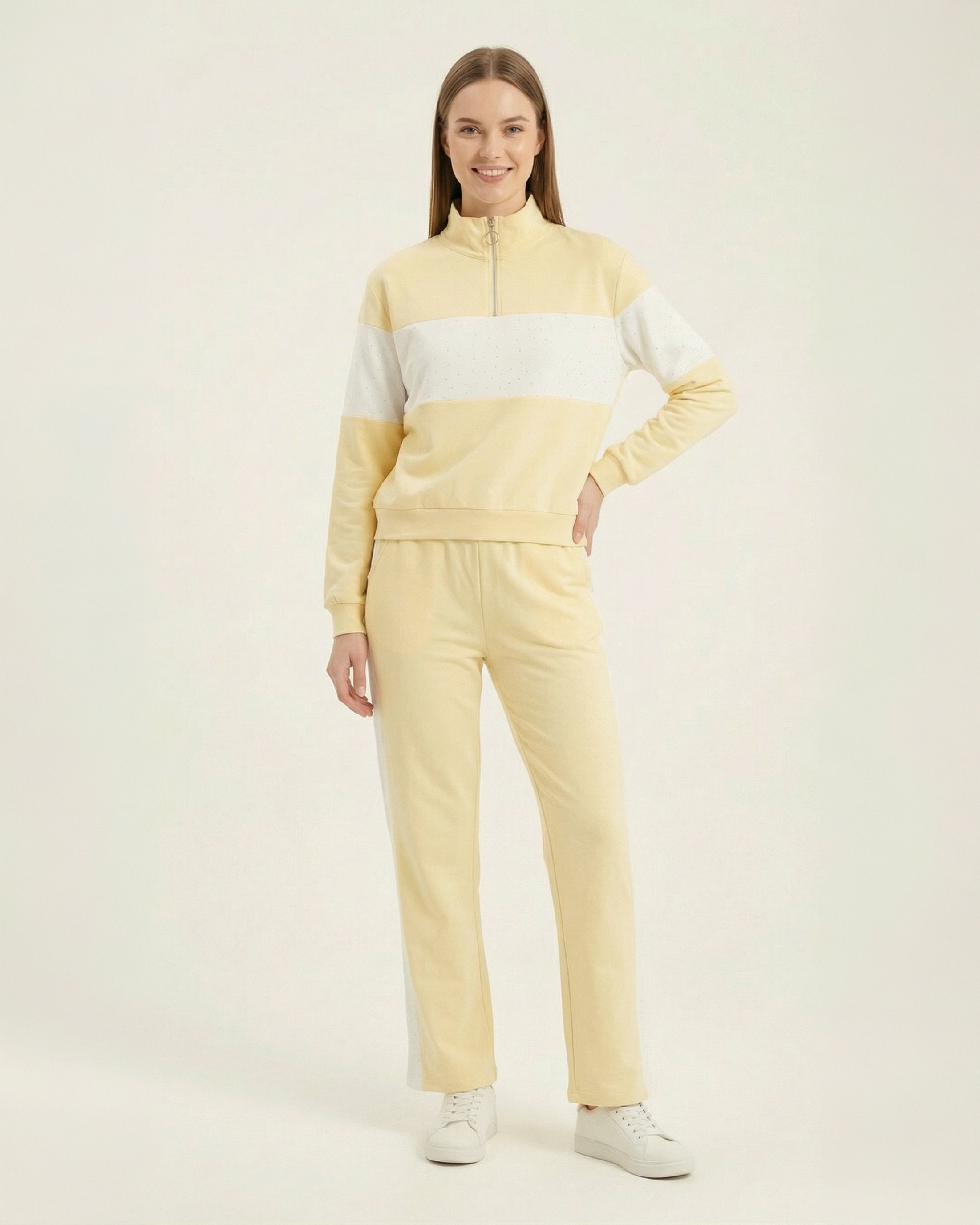 Yarım Fermuarlı Renk Bloklu Kadın Eşofman Takımı