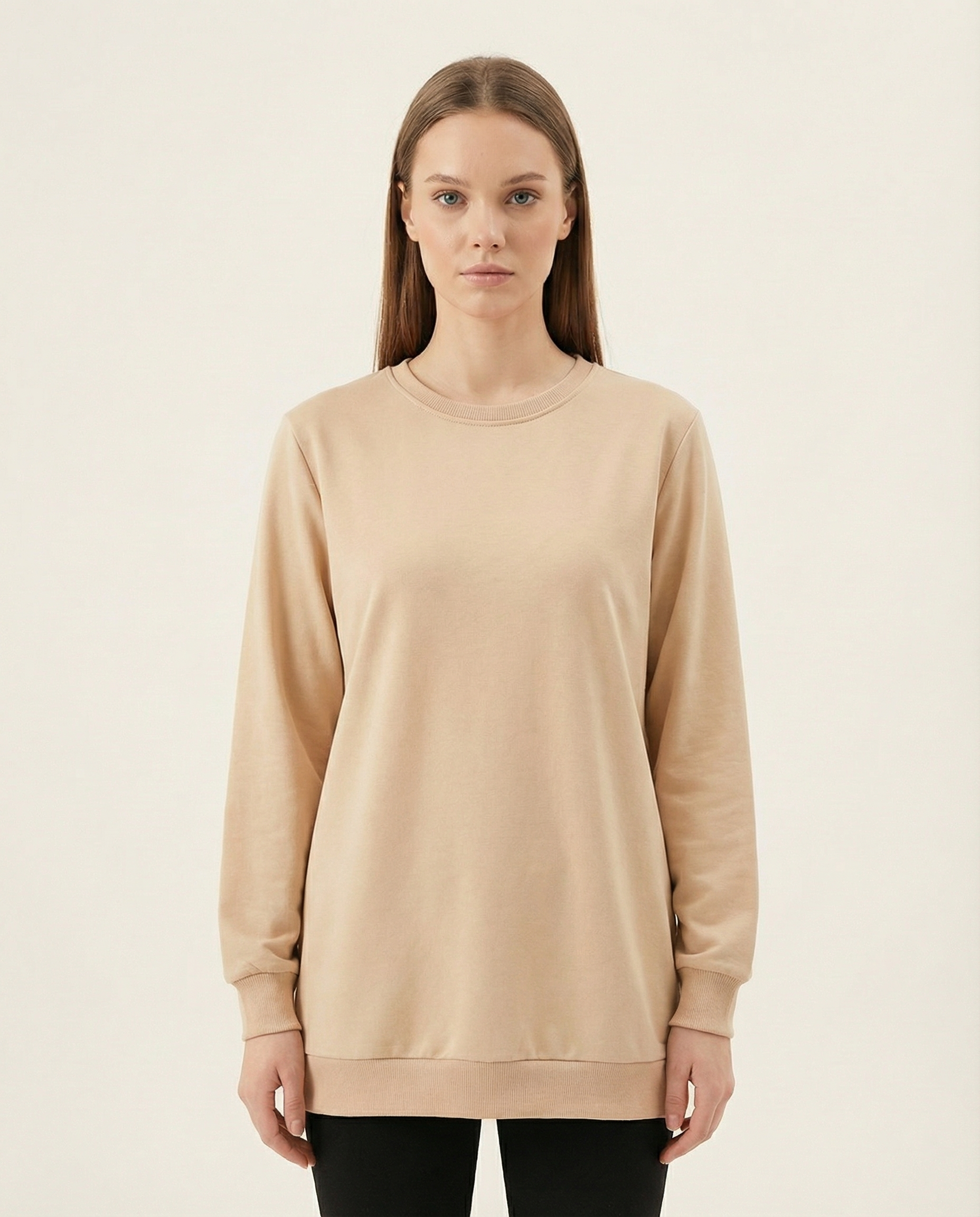 Kadın Bisiklet Yaka Basic Sweatshirt Uzun Kollu