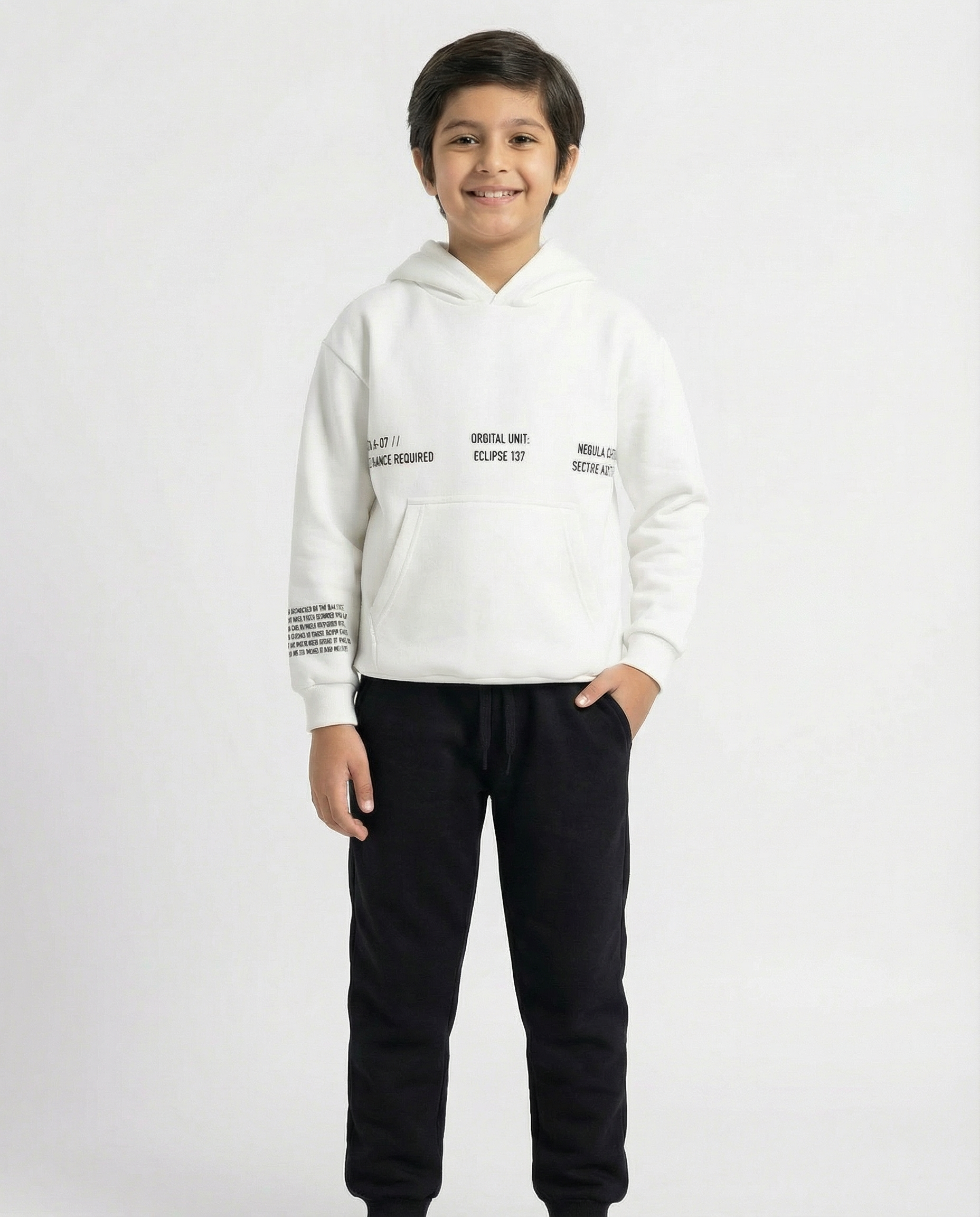 Erkek Çocuk Baskılı Kanguru Cepli Kapüşonlu Takım