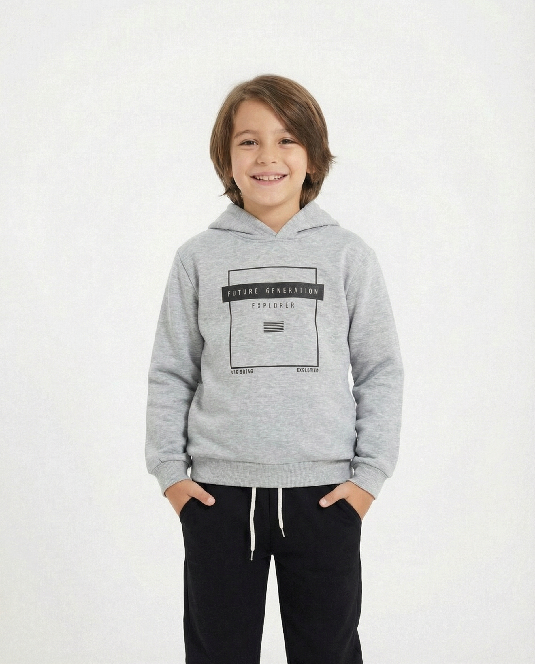 Erkek Çocuk Baskılı Kapüşonlu Eşofman Takımı