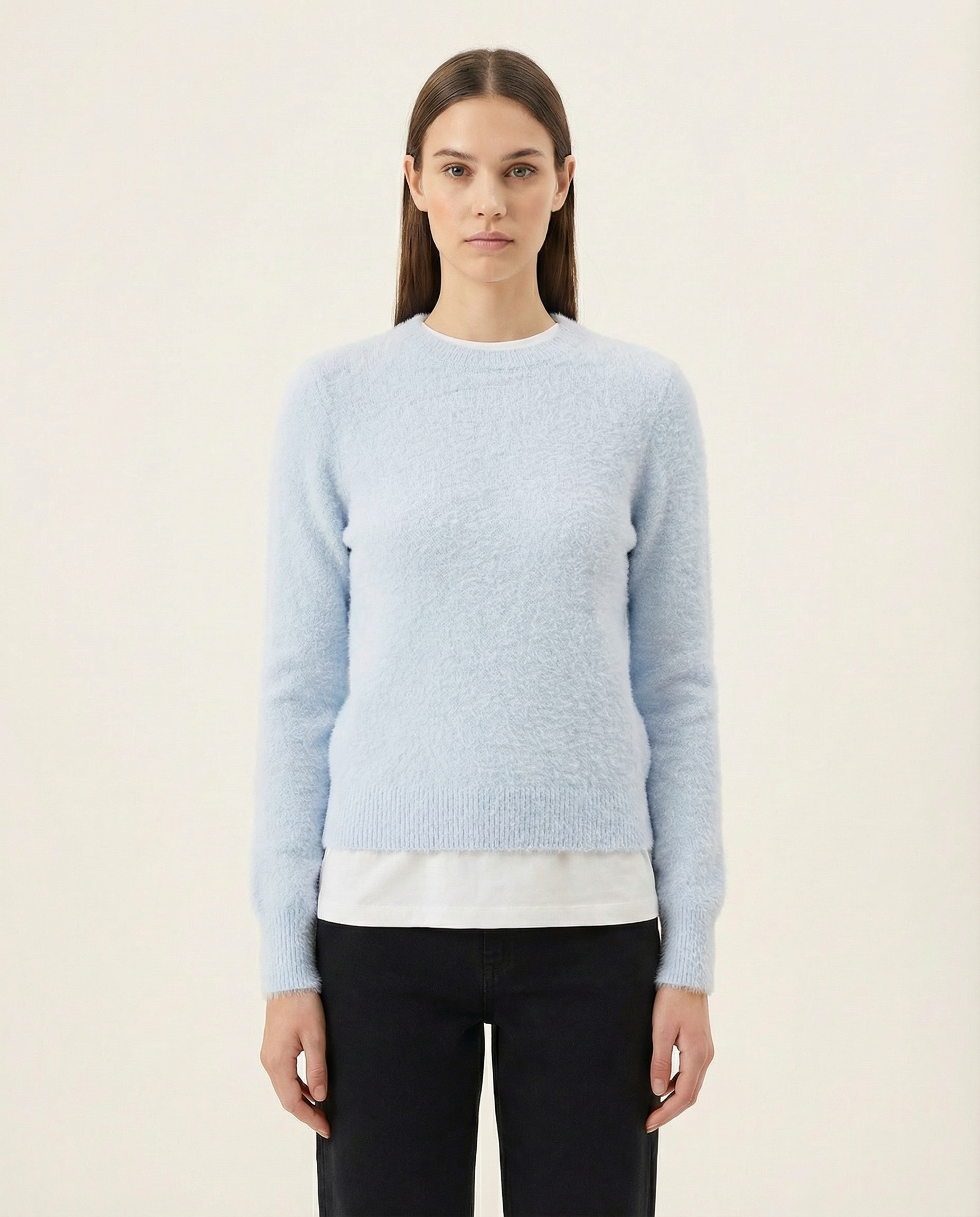 Kadın Bisiklet Yaka Yumuşak Dokulu Tüylü Triko Kazak