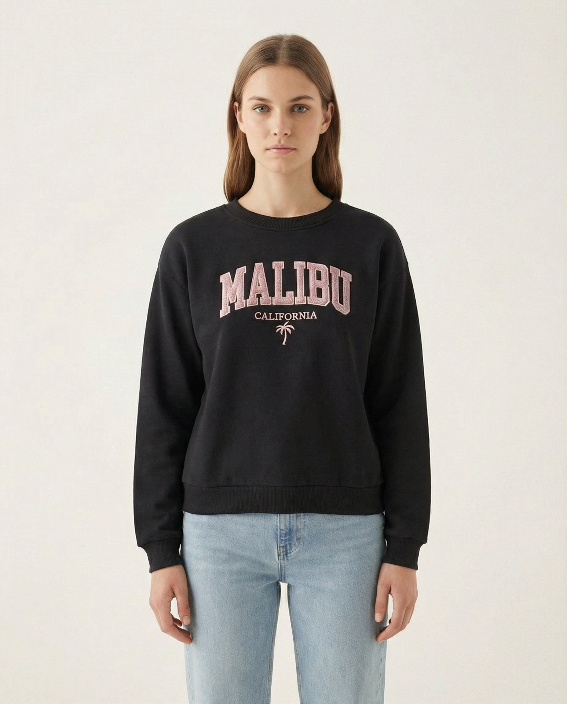 Baskılı Bisiklet Yaka Pamuklu Kadın Sweatshirt