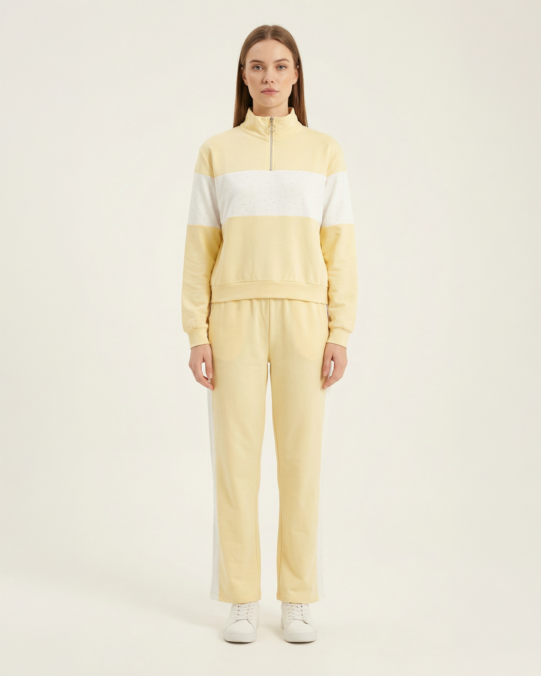 Yarım Fermuarlı Renk Bloklu Kadın Eşofman Takımı