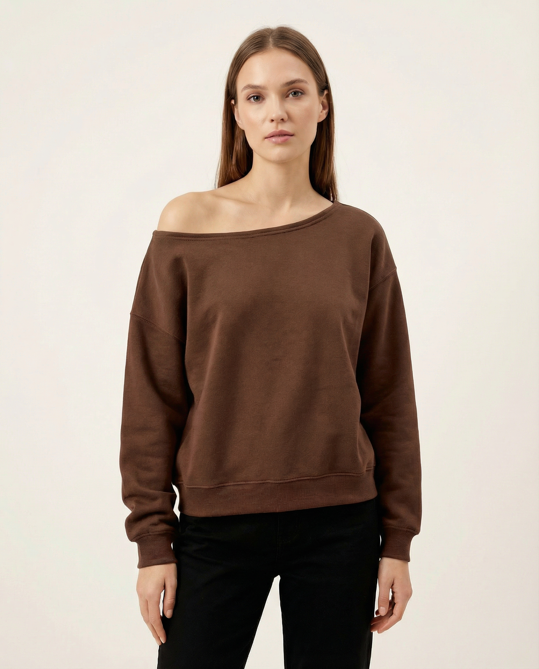 Kadın Kayık Yaka Düşük Omuzlu Oversize Sweatshirt